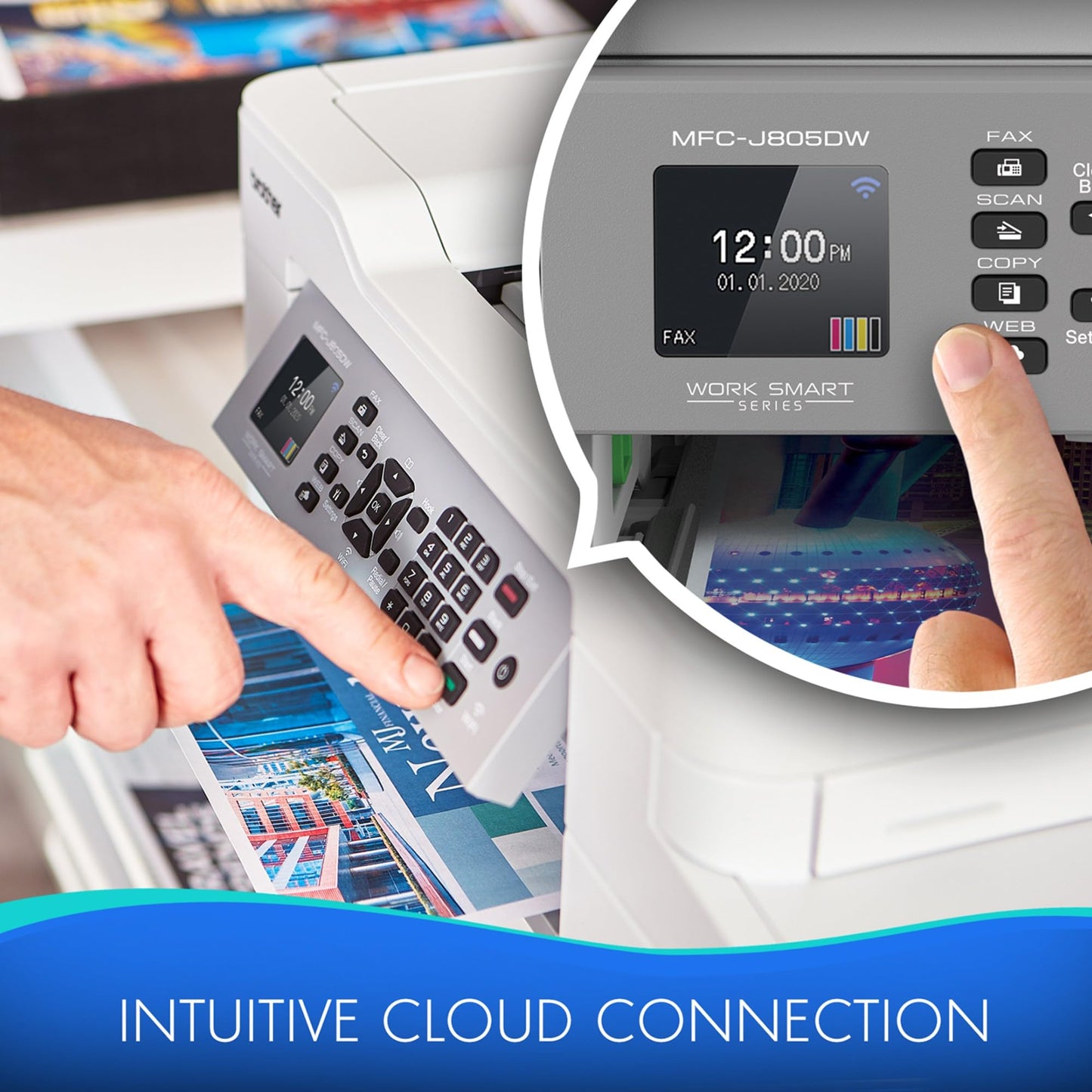 Brother MFC-J805DW INKvestmentTank Color Inkjet All-in-One Printer with Mobile Device and Duplex Printing with Up to 1-Year of Ink in-Box, White, One
