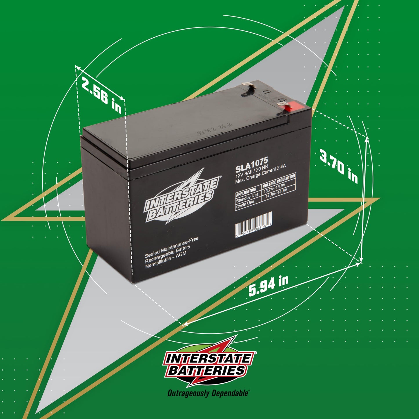 Interstate Batteries 12V 8Ah Battery (SLA1075) Sealed Lead Acid Rechargeable SLA AGM (F1 Terminal) Wireless Internet UPS Systems, FIOS, SP12-7