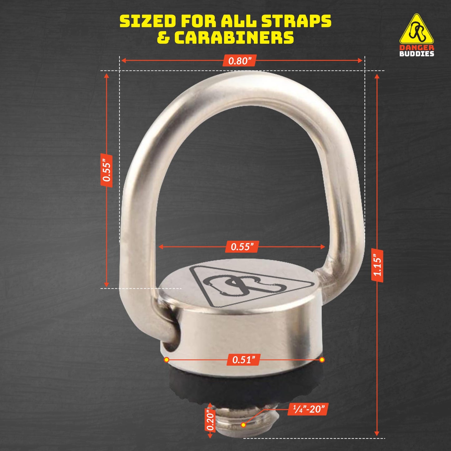 Danger Buddies Camera Carabiner Clip D-Ring - Easily Attach a Carabiner to Your Camera with This 1/4-20 Tripod Mount D-Ring (1-Pack)