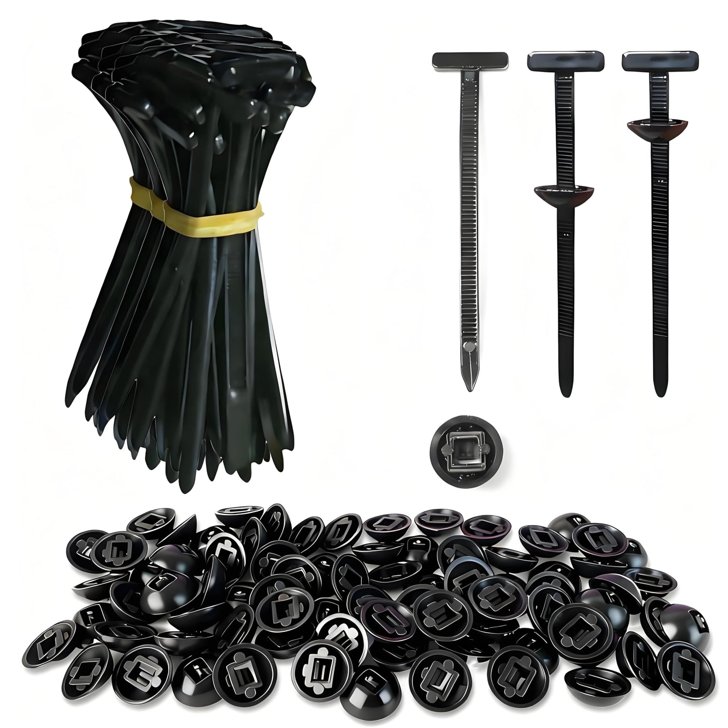 Xsourcer Nylon Cable Ties, 100 Pcs Universal Cable Tie Buckle, Heavy Duty Self-Locking Nylon Zip Ties Holder, UV-Resistant Fasteners for Car Fender