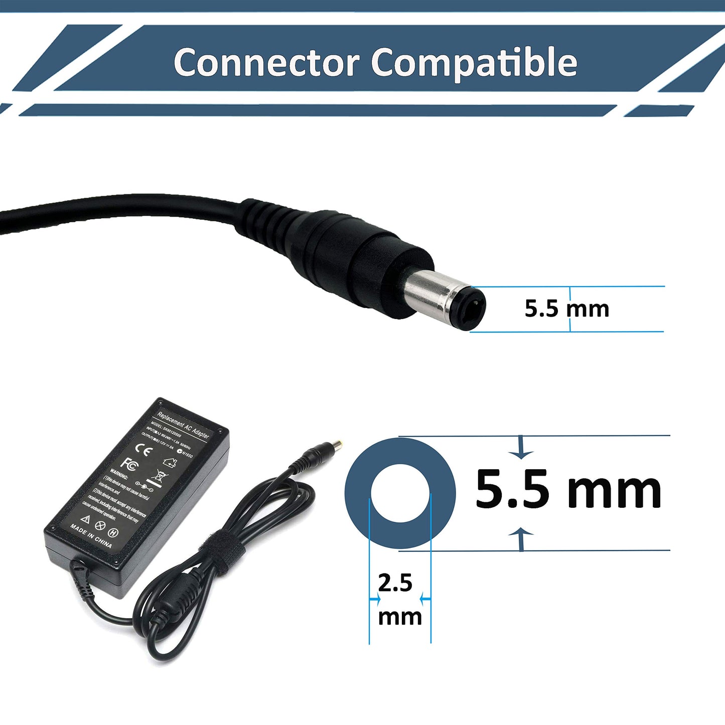 12V 5A AC Adapter fit for 19" 20" 24" 28" 32" LED HDTV TV Insignia 1080p NS-19E430A10 NS-32D220NA16 NS-32DD220NA16 Charger Supply 60W Power Cord,8.8ft