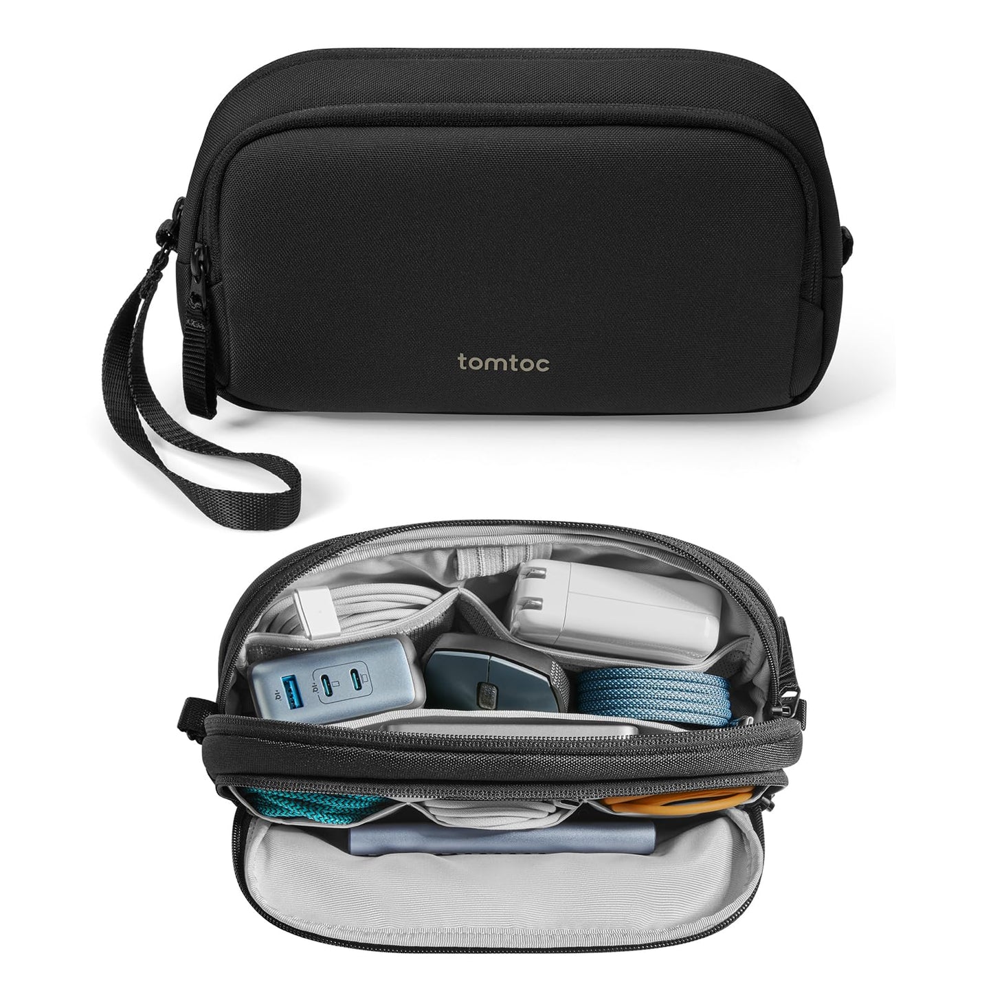 tomtoc Electronic Organizer Travel Case, Water Resistant Dual Compartment Tech Pouch Cable Organization Storage Bag for Charger, Cord, Phone, Hard