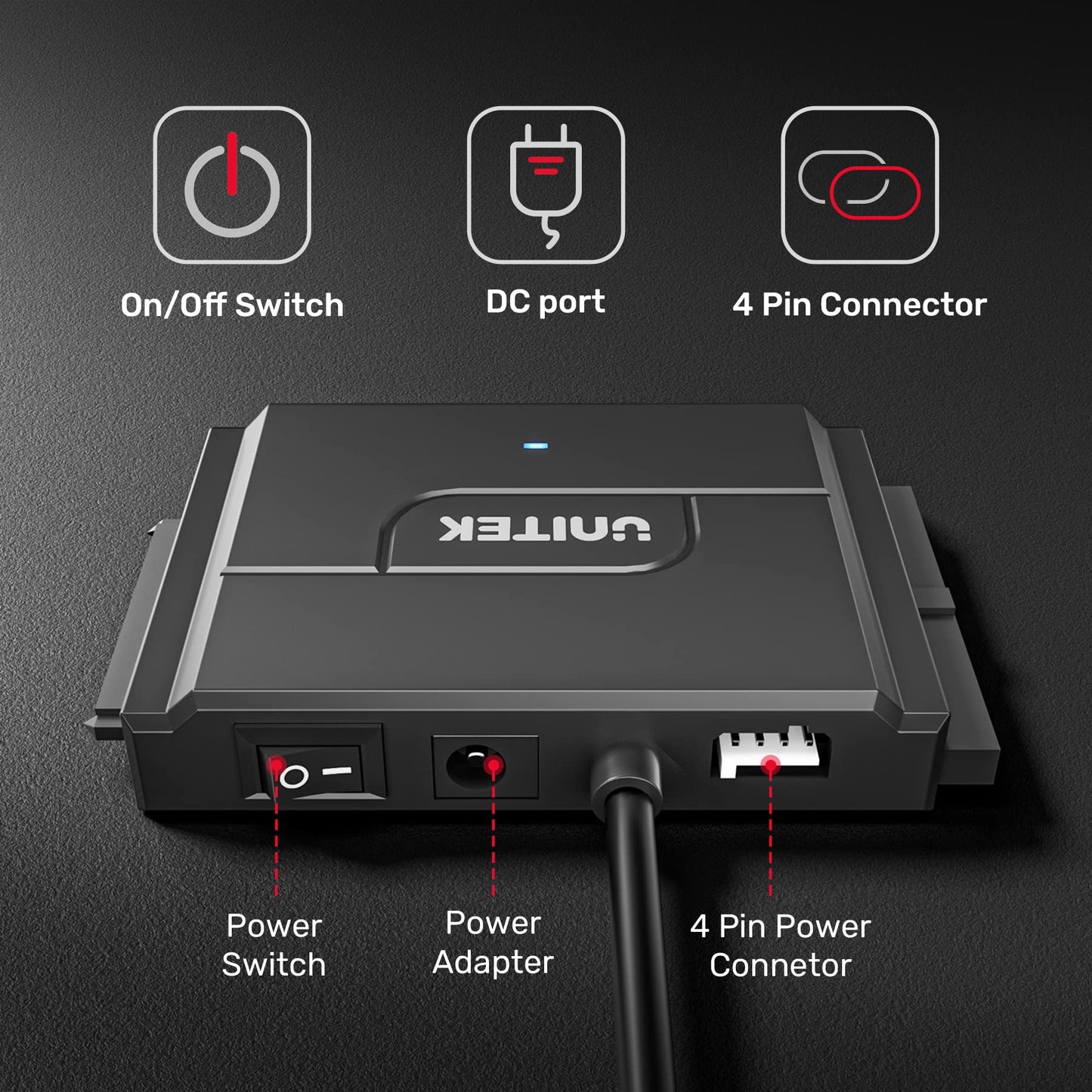 Unitek SATA/IDE to USB 3.0 Adapter, IDE/SATA Hard Drive Recovery Converter for Universal 2.5"/3.5" Inch External HDD/SSD, Support 10TB