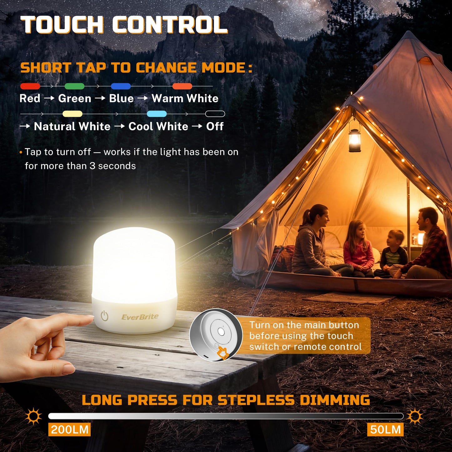 EverBrite E26 Rechargeable Light Bulbs, Remote & Touch Control, 2-Pack