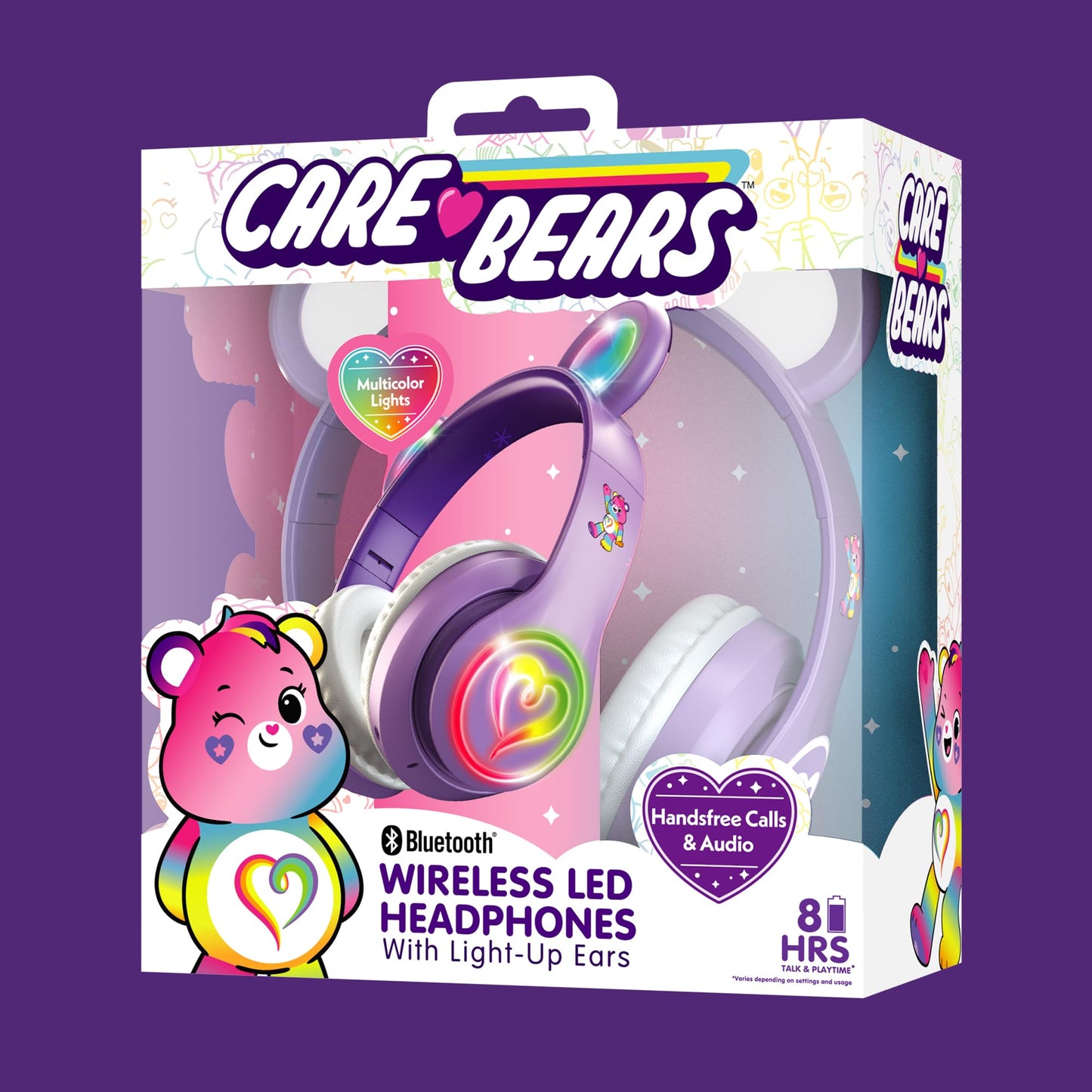 Care Bears Wireless LED Headphones with Light-Up Ears, Bluetooth Headphones for Kids, Adjustable Headband, Multicolor Lights, Hands-Free Calls