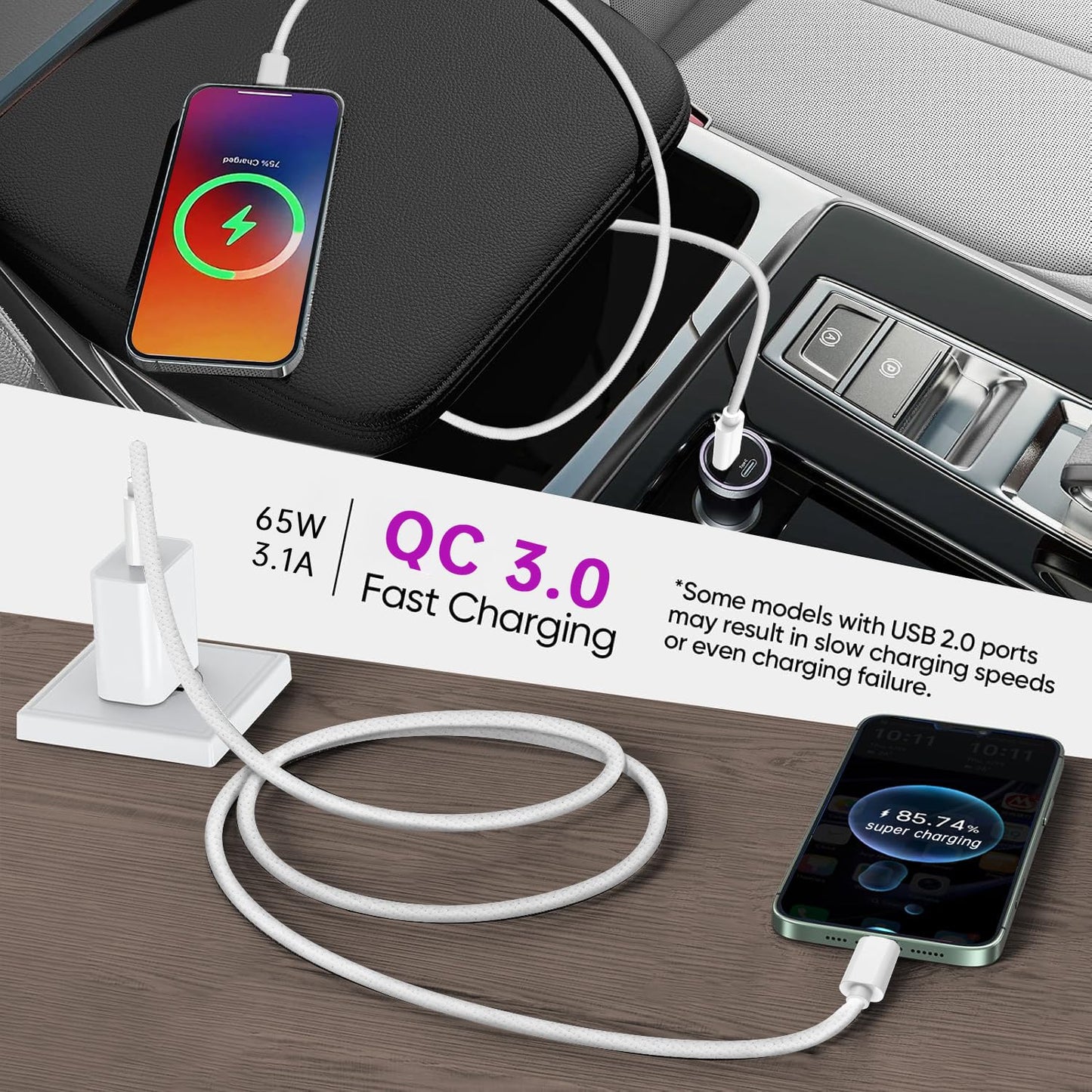 USB C Data Cable 10Gbps, 3.3Ft Braided, USB 3.2 Gen2 USB A to USB C Data Transfer Cable, 65W 3.1A Fast Charge, Carplay for iPhone 17/16/15 Pro/Pro