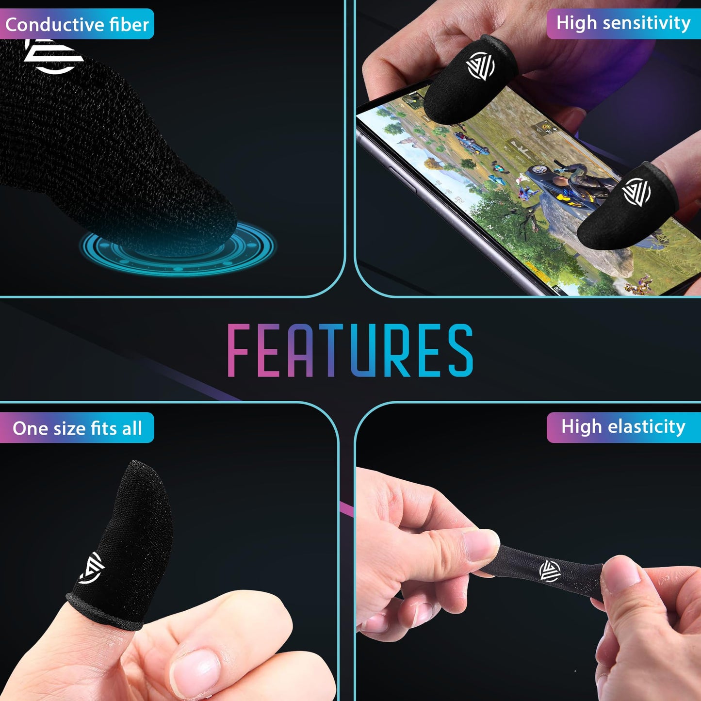 Nexus Elite Gamer sleeves for pubg , mobile gaming finger cots sleeve gloves and covers , compression for thumb arthritis sweaty hands , Carbon Core