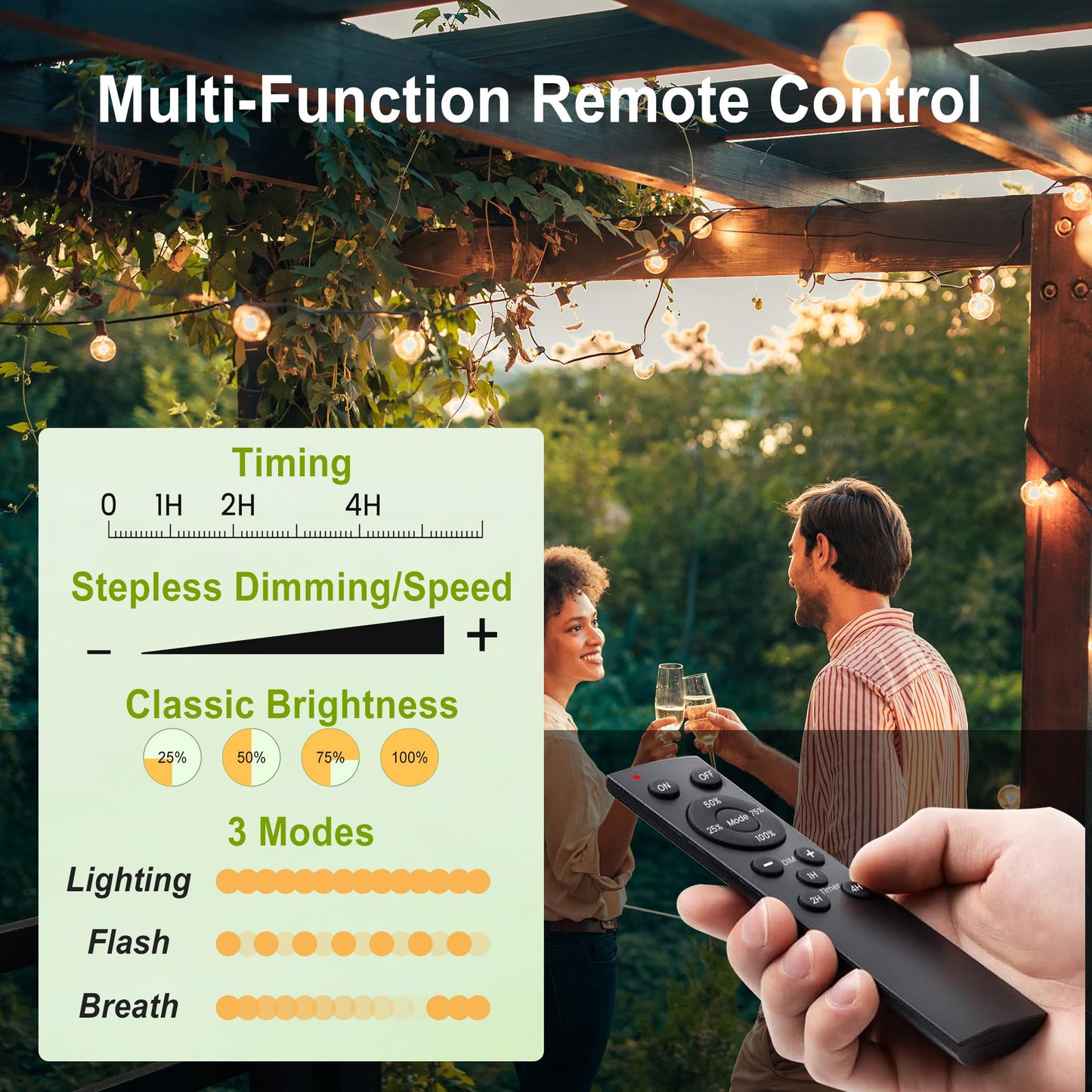 Outdoor-String-Lights-Patio-LED-Light-Outside 300FT Waterproof Dimmer Remote Outdoor Lighting with 3 Modes G40 Globe Plastic LED Bulbs Hanging Lights