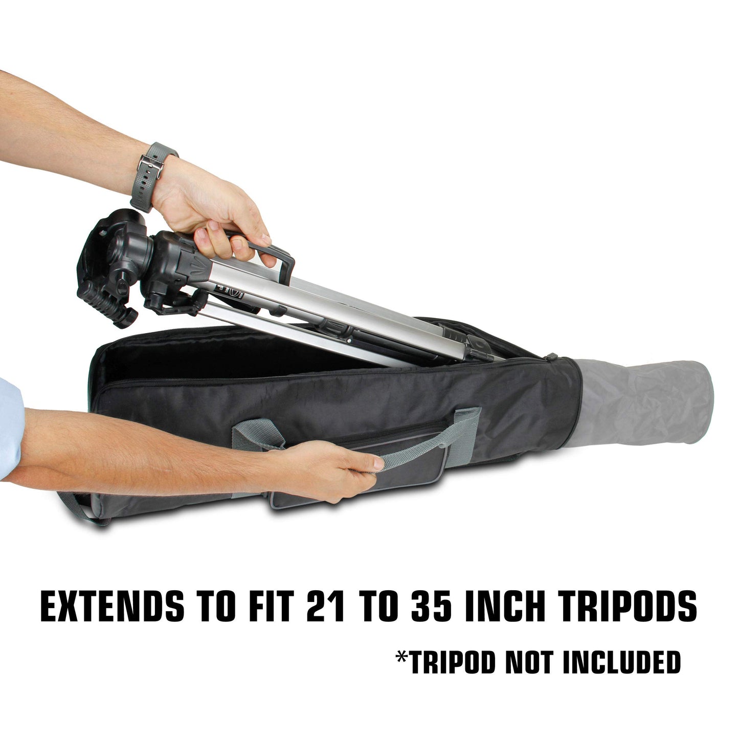 USA Gear Padded Tripod Case Bag - Holds Tripods from 21 to 35 inches - Adjustable Size Extension, Storage Pocket and Shoulder Strap for Professional