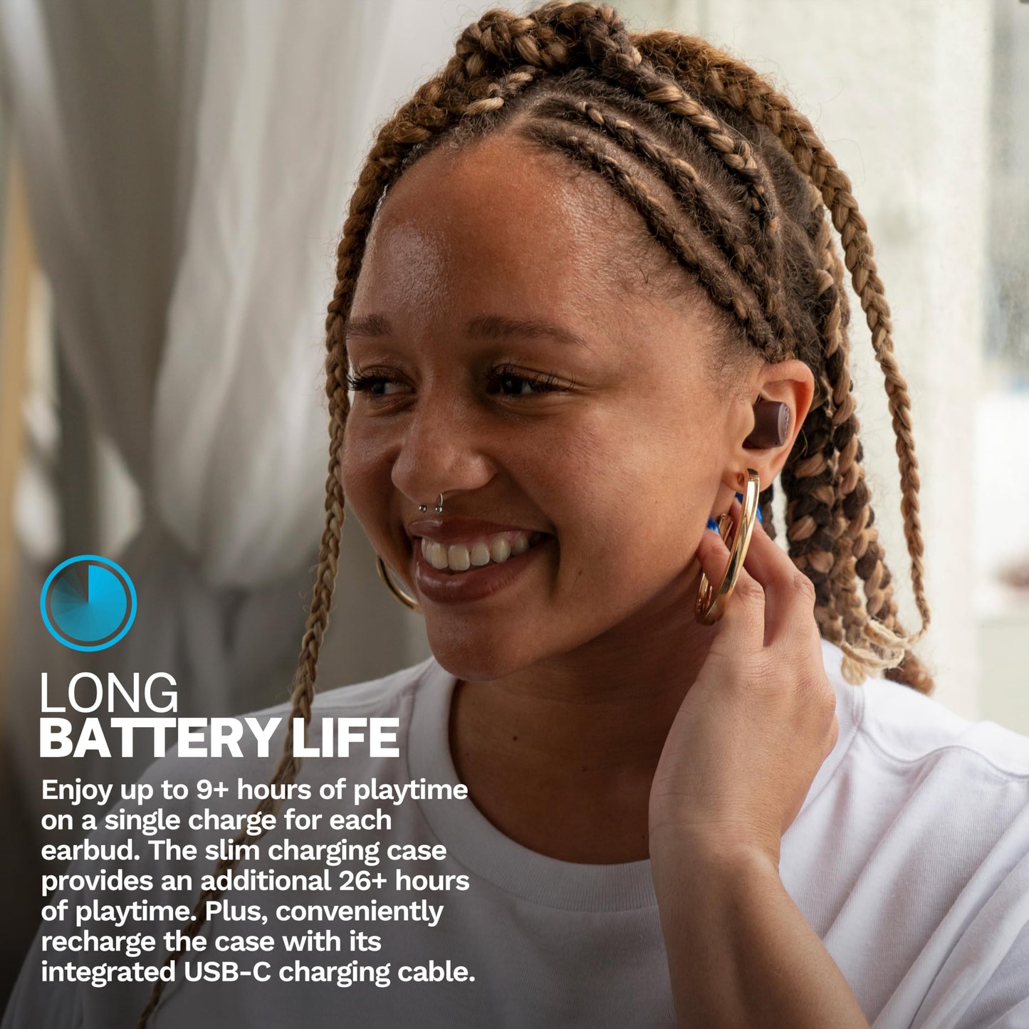 JLab Go Air Pop+ Tones True Wireless Earbuds, in Ear Bluetooth Headphones with Microphone, 35H Playtime, USB-C Charging Case, Dual Connect, EQ3 Sound