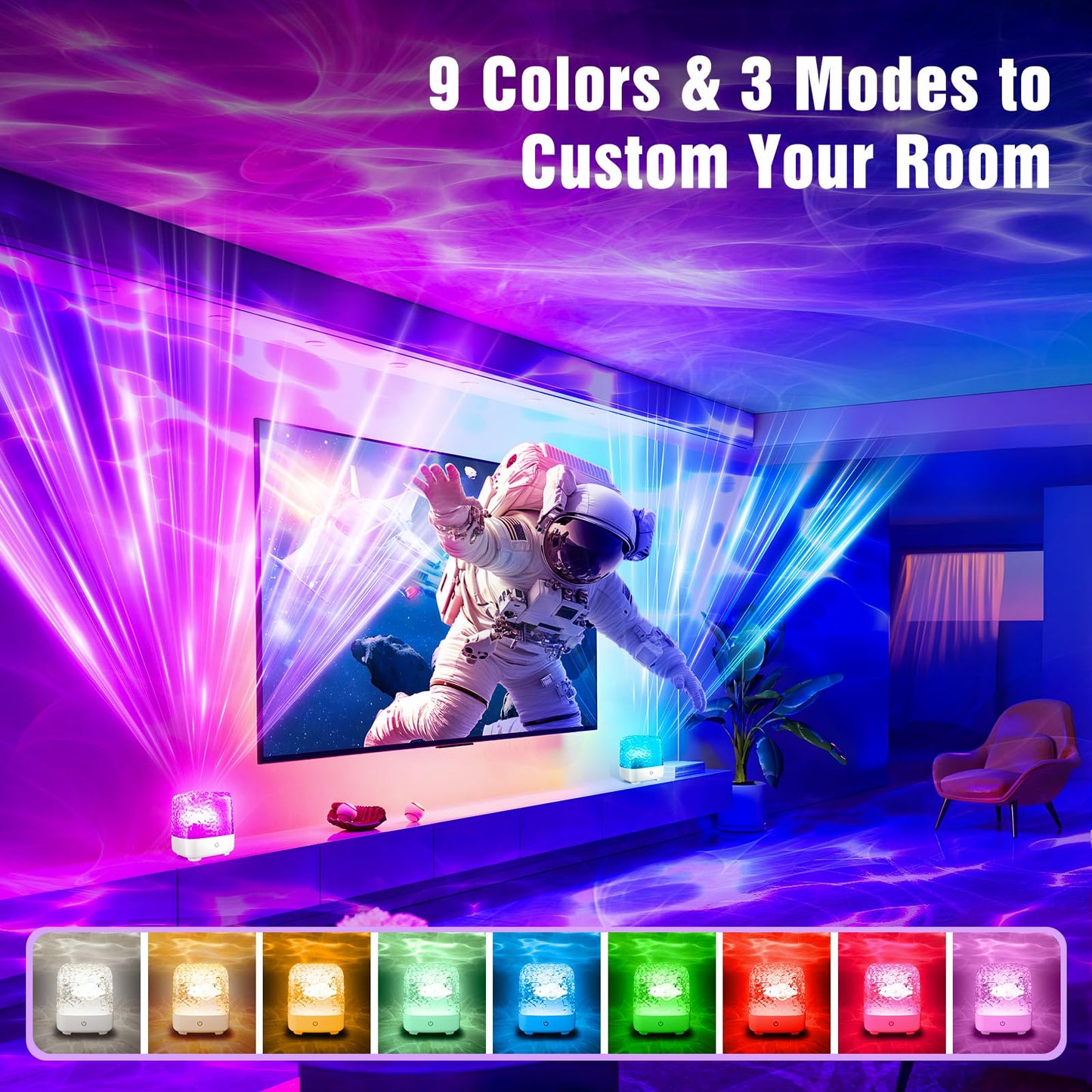 Northern Lights Projector, 2000 mAh Wireless 16 Colors Luminorthe Cube Crystal Lamp with Touch/Remote Control, Rechargeable Ocean Wave Night Light