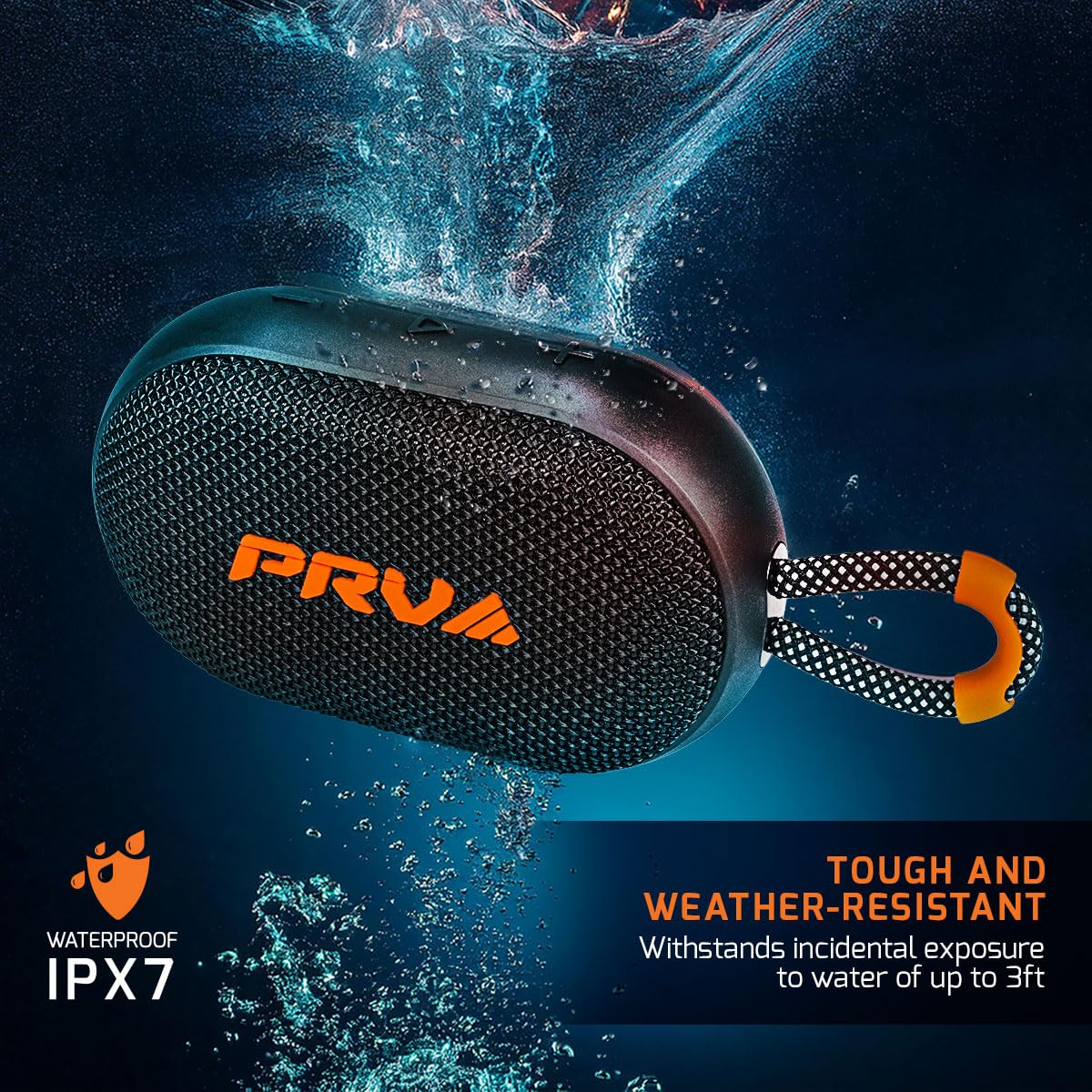 PRV AUDIO Portable Bluetooth Speaker PS15 Clip - 15W Wireless Mini Outdoor Travel Speaker with Clip, IPX7 Waterproof, 10-Hour Battery Life, Bluetooth