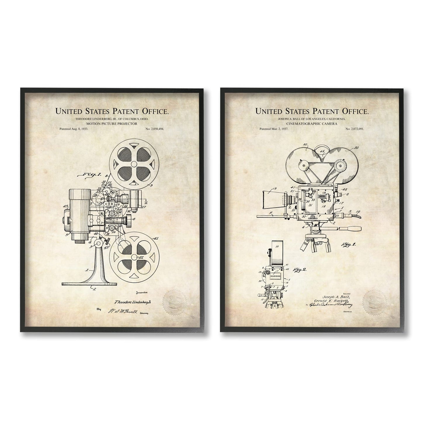 Stupell Industries Vintage Movie Camera Cinema Projector Patent Diagram, Design by Karl Hronek