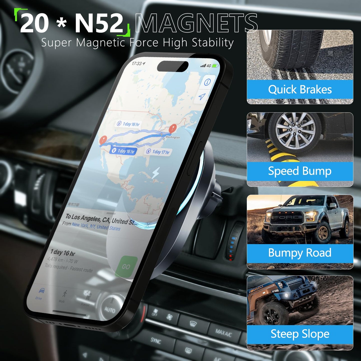 CLEC for BMW X5 2014-2018 X6 2015-2019 Magnetic Wireless Car Charger Phone Holder Mount Custom Fit for BMW X5 2014-2018 X6 2015-2019 15W Fast Charging