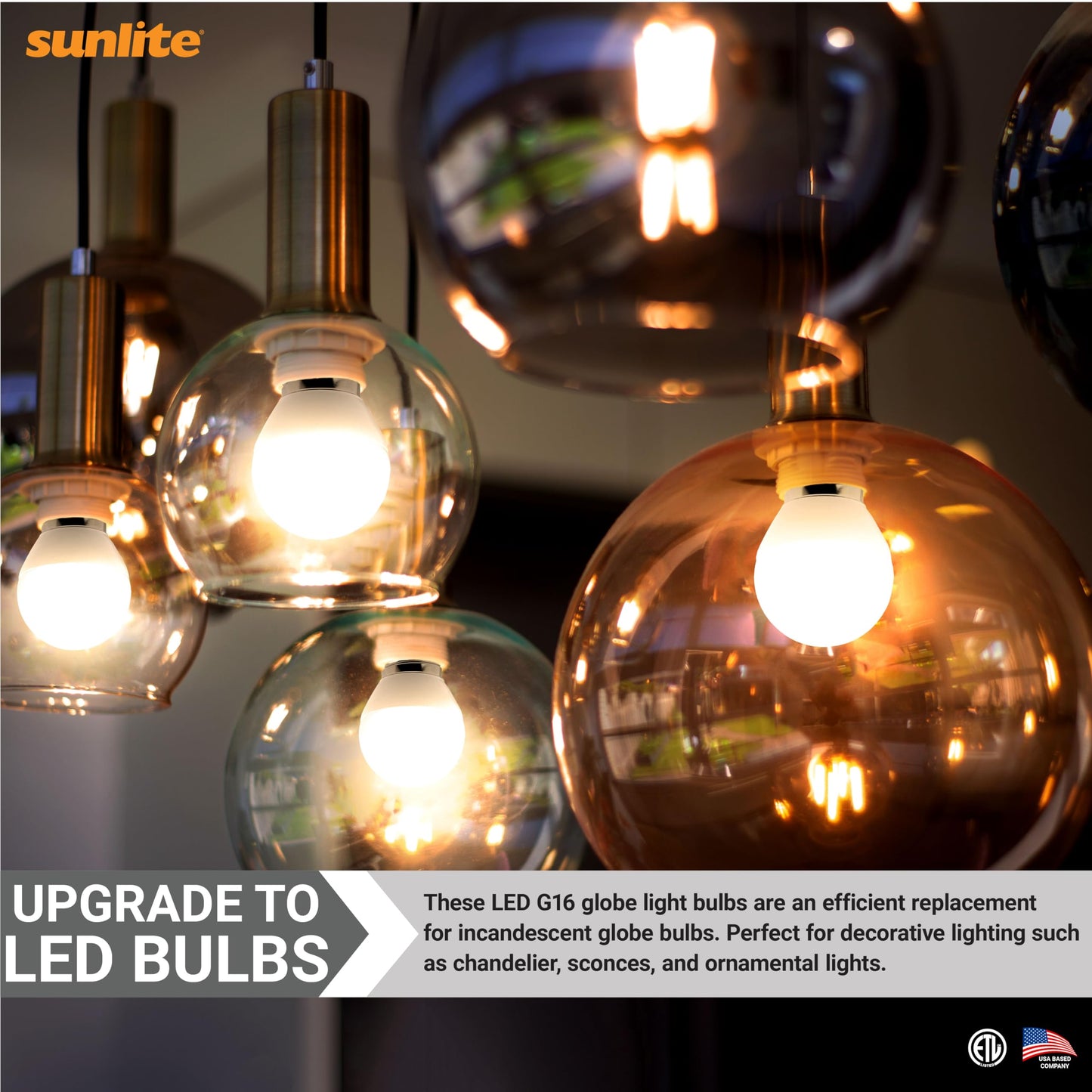 Sunlite G16 LED Dimmable Decorative Globe Vanity Light Bulbs, Frosted, 7W (60W Equiv.), 500 Lumens, Medium E26 Base, Mirror Lights for Bedroom