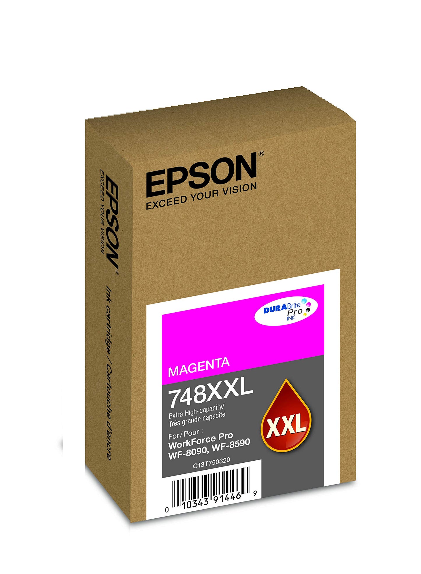 EPSON 748 DURABrite Pro Ink High Capacity Magenta Cartridge (T748XXL320) Works with WorkForce WF-6590, 8590, 6090, 8090