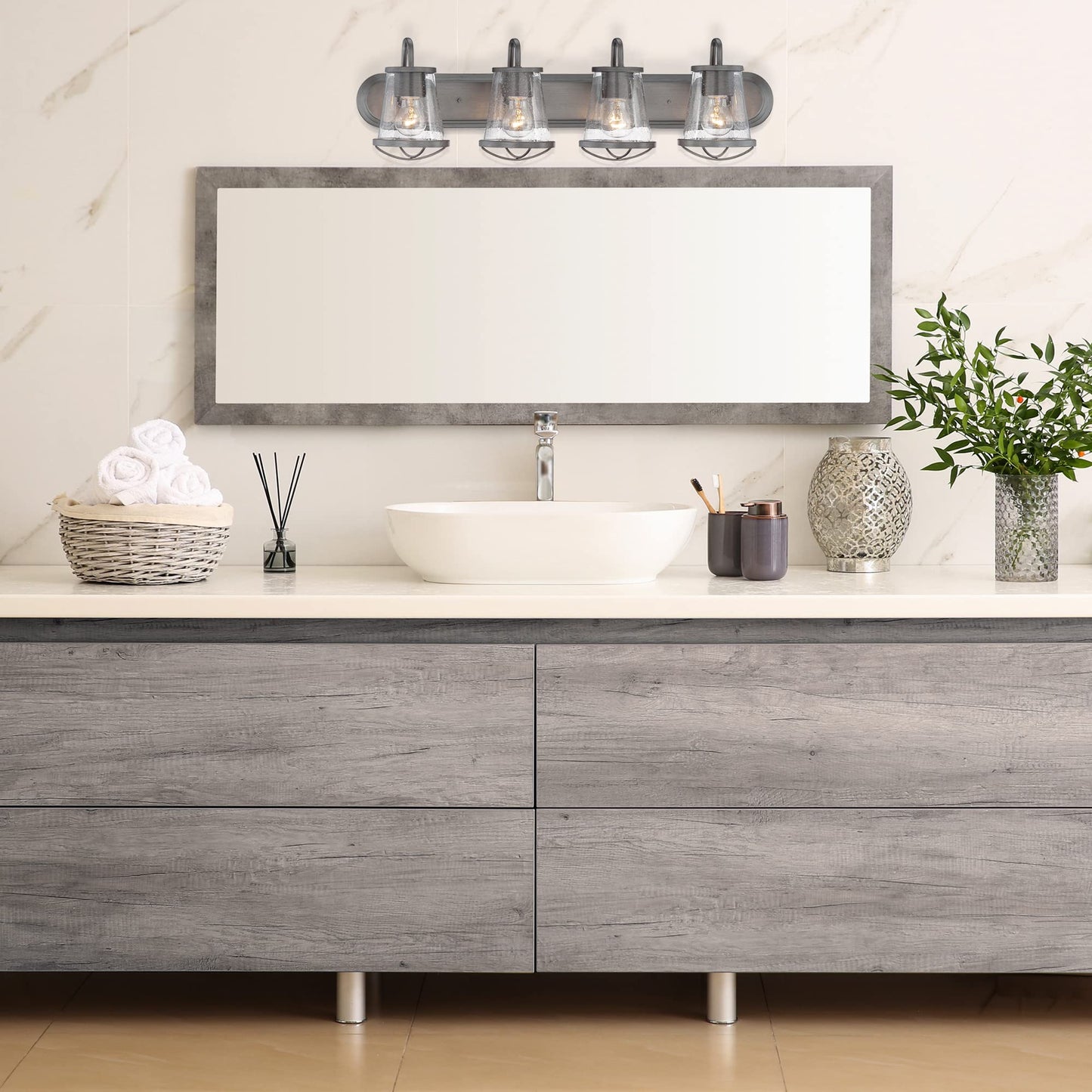 Designers Fountain 87004-WI 30in Darby 4-Light Bathroom Vanity Light Fixture, Weathered Iron
