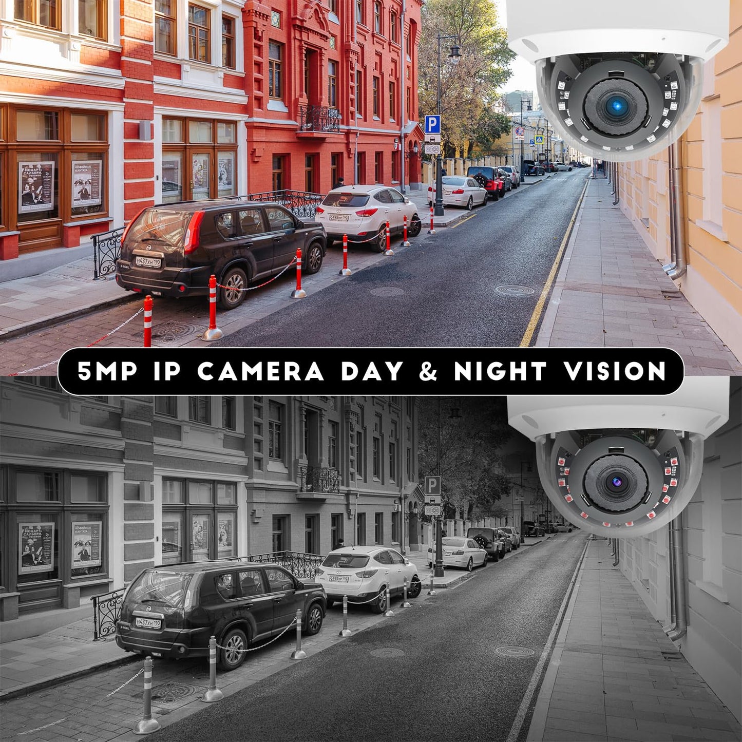 Tennoz 5MP PoE IP Vandal Dome Security Camera Outdoor, IP Network PoE Camera with 2.8mm Lens, 105° Wide Angle, H.265, Built-in Mic, IP66 Waterproof
