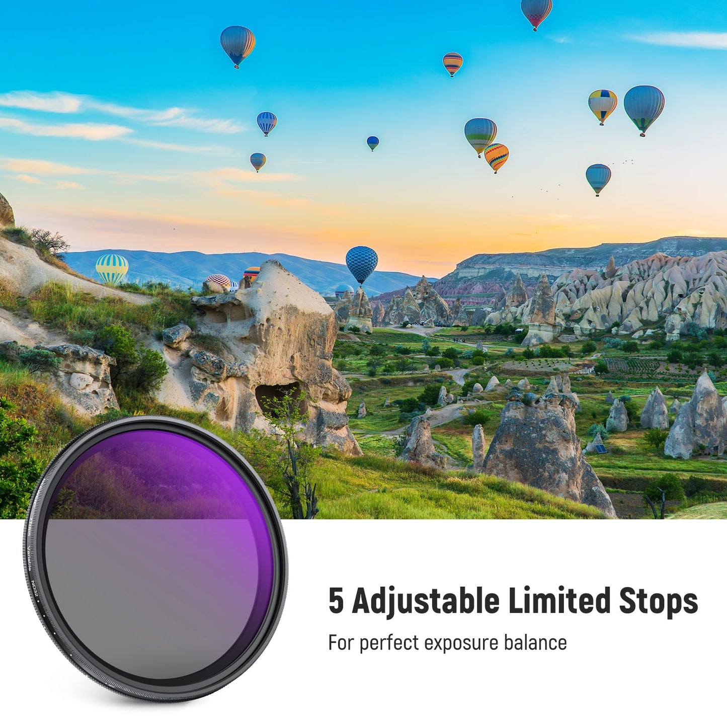 NEEWER 77mm ND2-32 (1-5 Stops) Variable ND Filter with Lens Cap, Cleaning Cloth, Precise Neutral Density Adjustment, Multicoated Optical Glass, Camera
