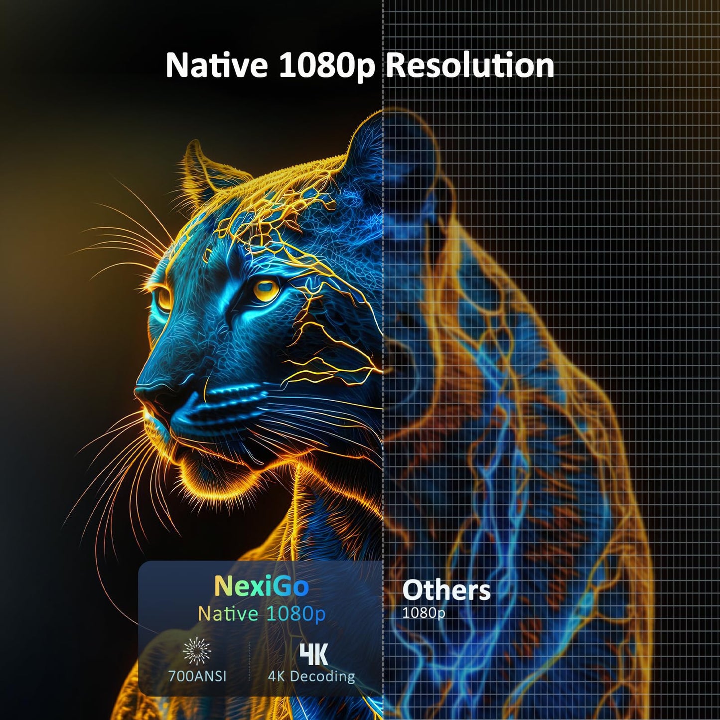 NexiGo PJ40 (Gen 3) Projector with WiFi and Bluetooth, D65 Calibrated, Native 1080P, 4K Supported, Projector for Outdoor Movies, 20W Speakers, Home