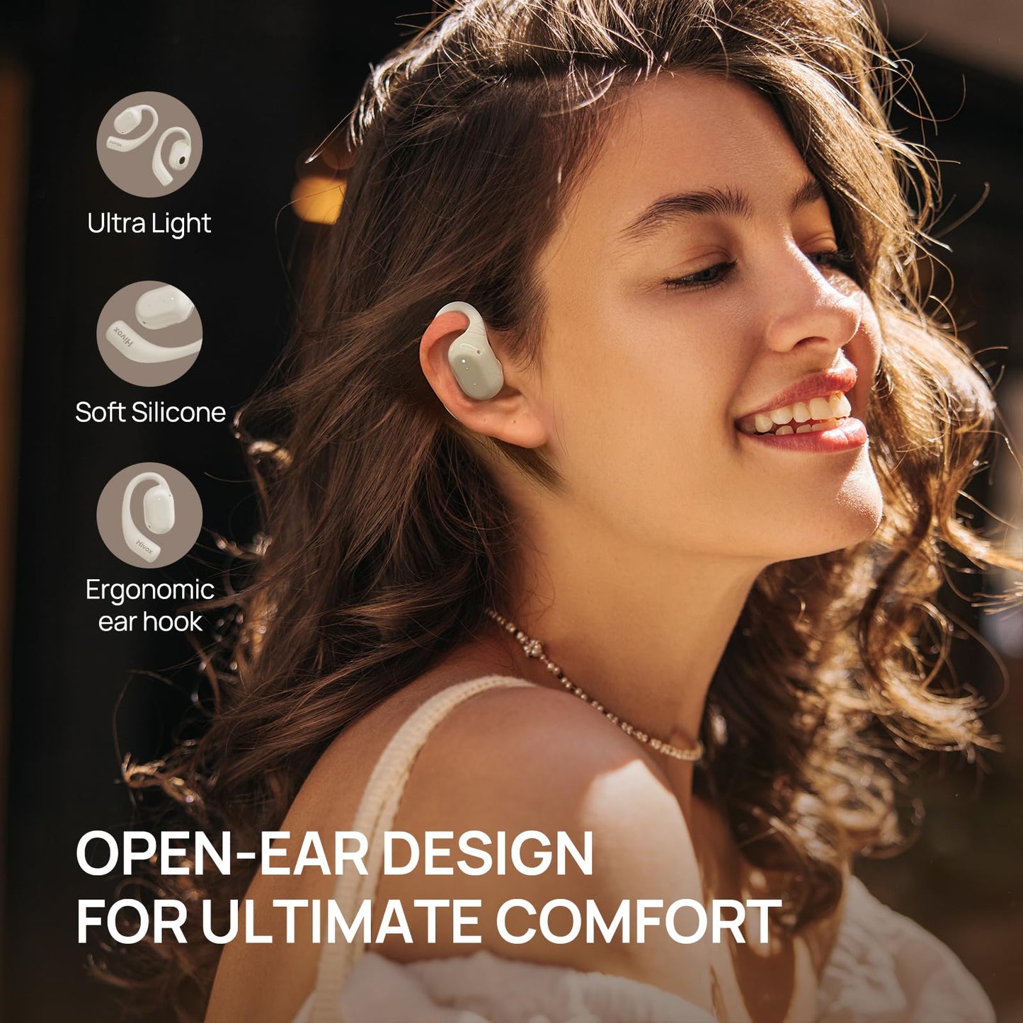 Hivox Open Ear Earbuds,Wireless Headphones with Earhooks,Earphones Wireless Bluetooth Air Conduction,Ultra-Comfort,Clear Calls,30H Playtime,IP54