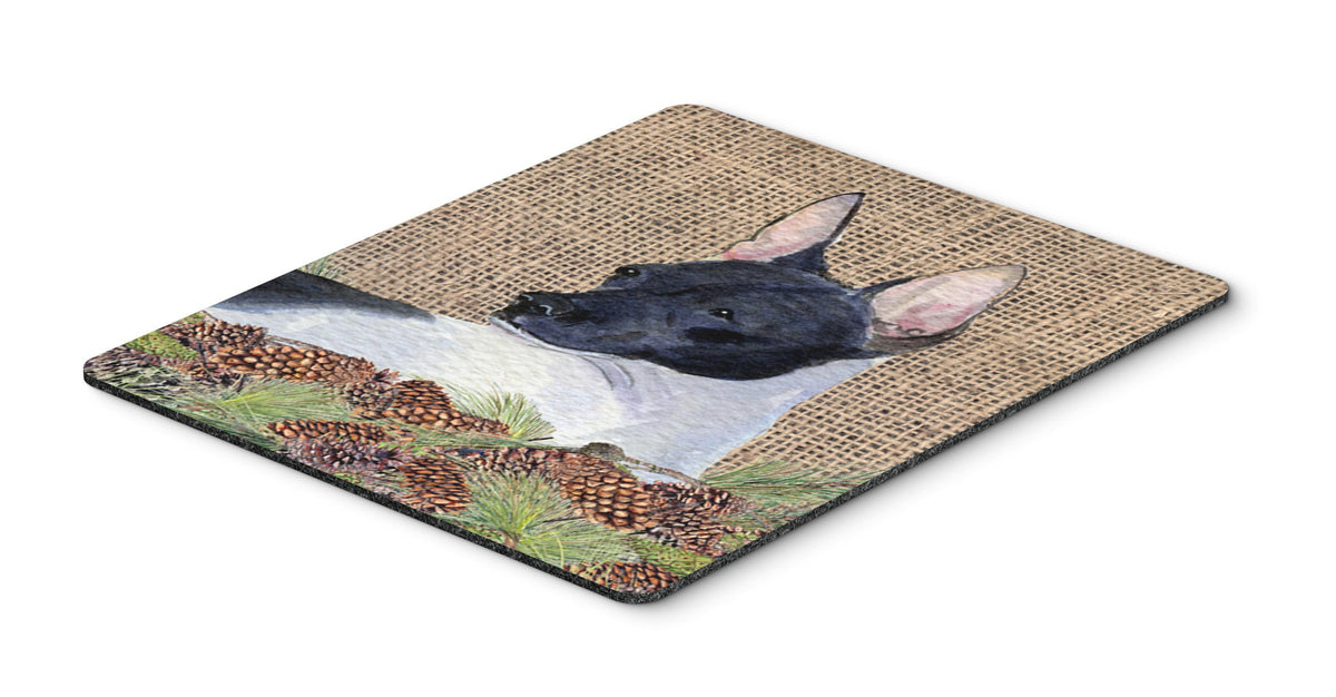 Caroline's Treasures SS4071MP Rat Terrier on Faux Burlap with Pine Cones Mouse Pad, Hot Pad or Trivet for Home Office Gaming Working Computers Laptop