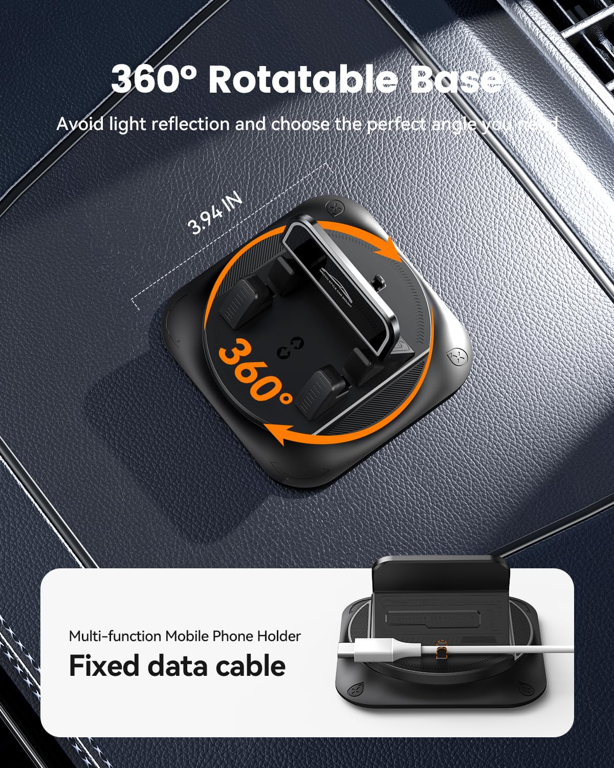 Vpryhuan 360 Degree Rotation Dashboard Phone Holder for Car, Anti-Slip Grips & One-Hand Operation Car Cell Phone Mount with Adjustable Spring Clip