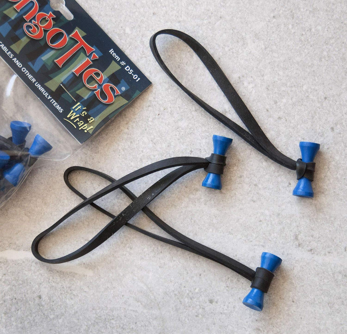 BongoTies BLUE & BLACK "Azure" Bongo Ties -10 Pack "Style-D" ~ Professional cable ties made of natural rubber and bamboo ~ HANDY TIES FOR CABLES