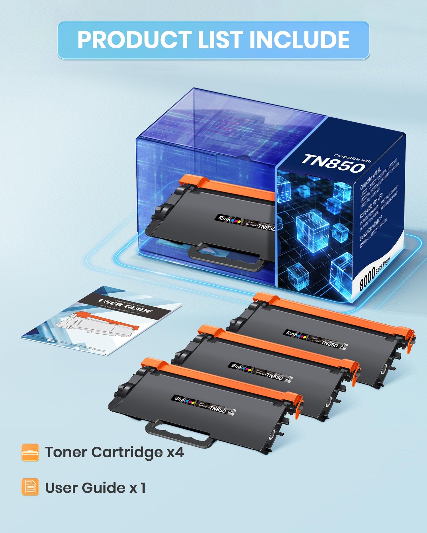 E-Z Ink TN850 Toner Cartridge Compatible for Brother TN 820 TN-850,4 Black