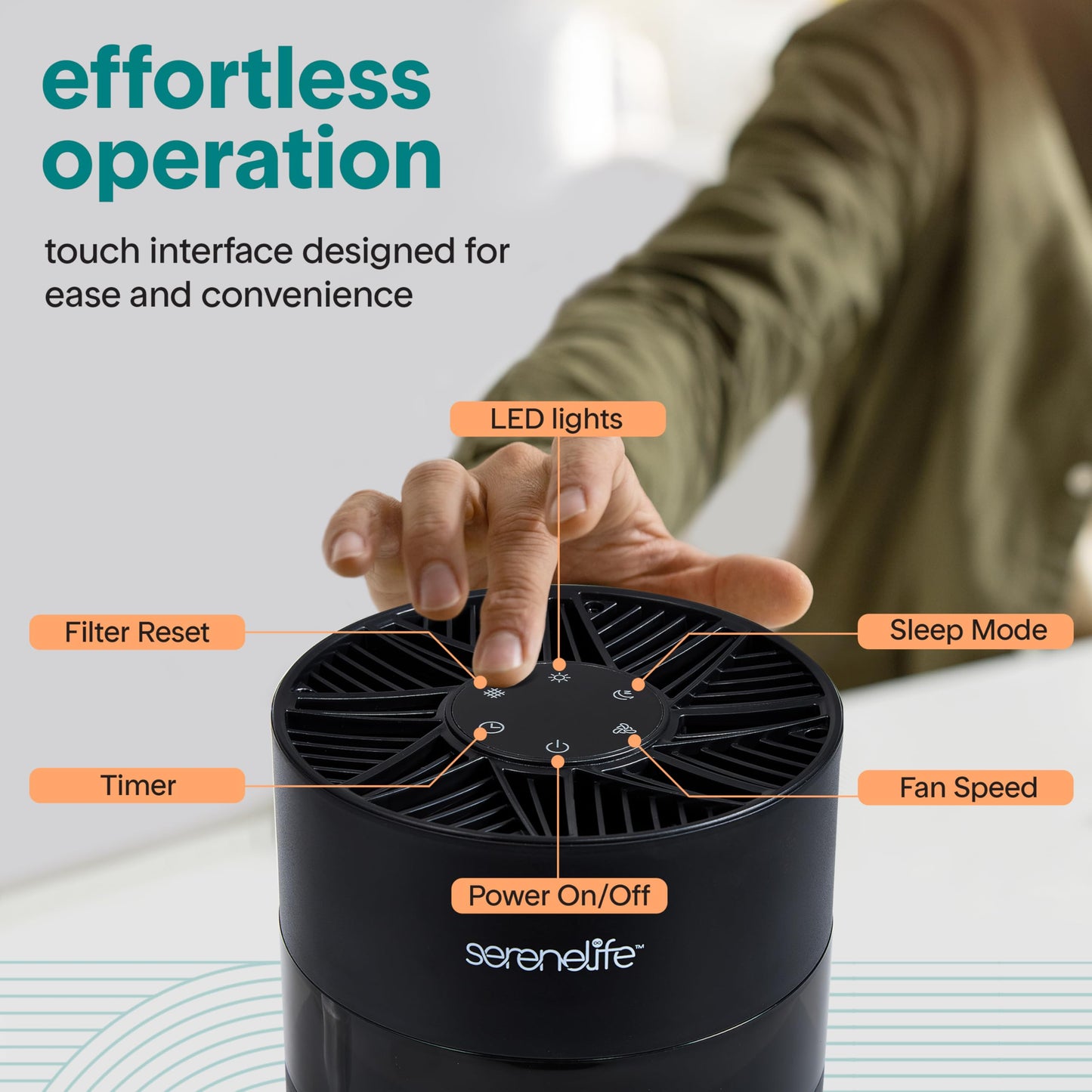 SereneLife HEPA Air Purifier for Home, Compact Quiet Air Purifier with Filter Replacement Alert, Touch Controls, Aroma Box, 2 Fan Speeds & Timer
