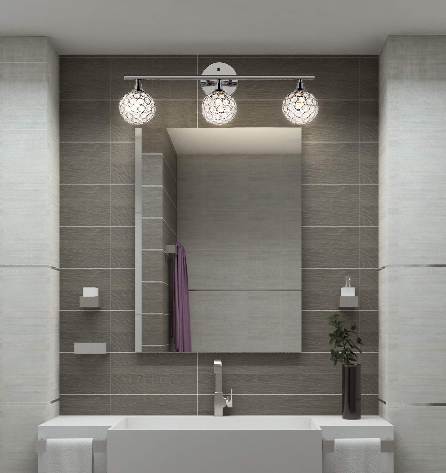 JONATHAN Y 23" Chrome Maeve Modern Glam LED Vanity Light Sconce for Bathroom, Clear Crystal Globe Shade, Art Deco Wall Light for Hallway Entryway