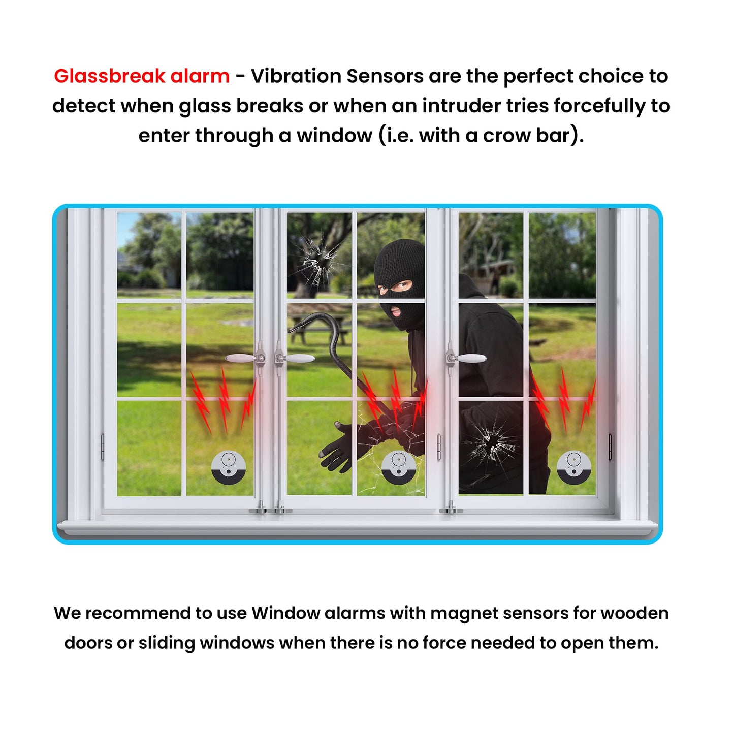 CATSONIC Premium Window Alarm Device Set - Extra Loud 130dB Alarm & Vibration Sensors - Universal Compatibility & Easy Installation - Great for Home