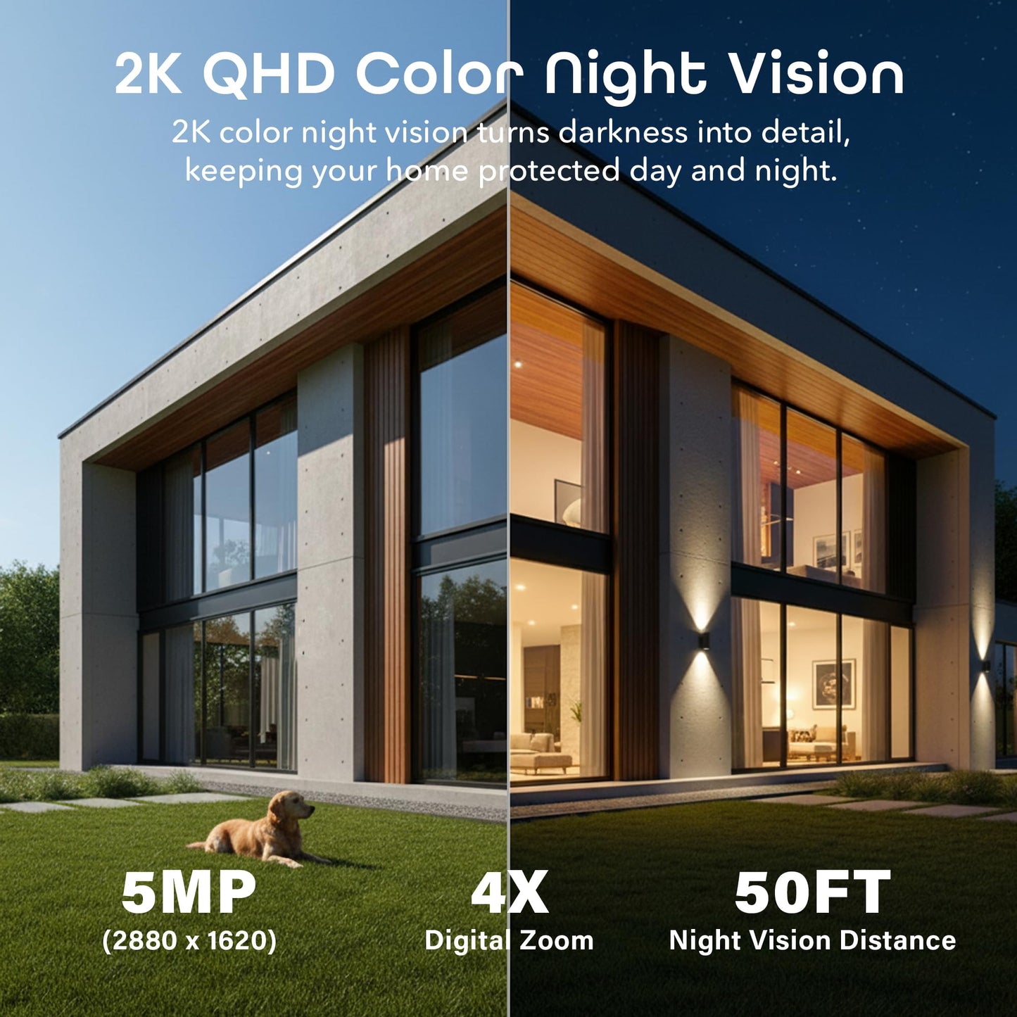 Geeni Falcon Smart Solar Battery Camera 2K+ - Outdoor Camera Wireless, Weather Resistant with Solar-Powered Battery, Motion Alerts, Color Night