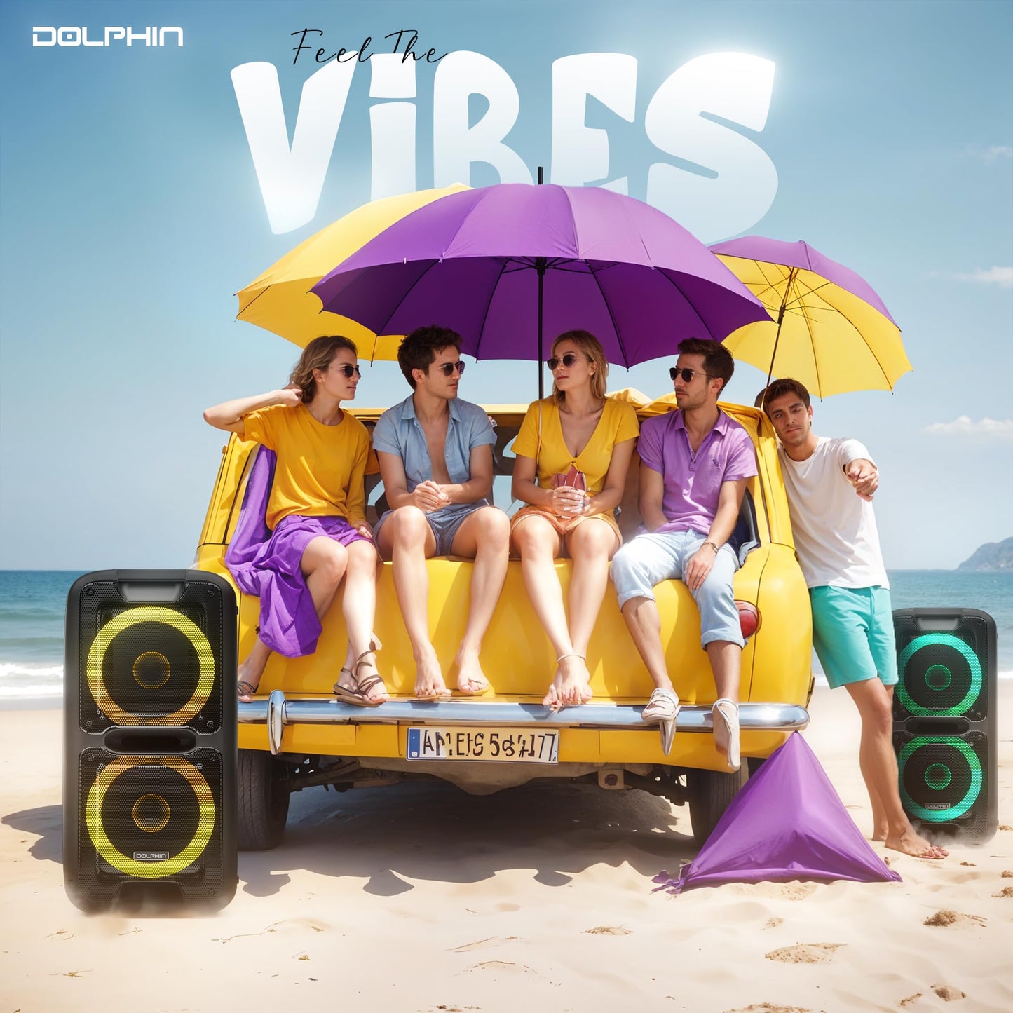 Party Speaker Dolphin Bluetooth SP-2100RBT-G - 10” Dual Woofers, Strong X-Bass, Sound-Activated LED, TWS, Extended Battery Life - Huge Bluetooth Party