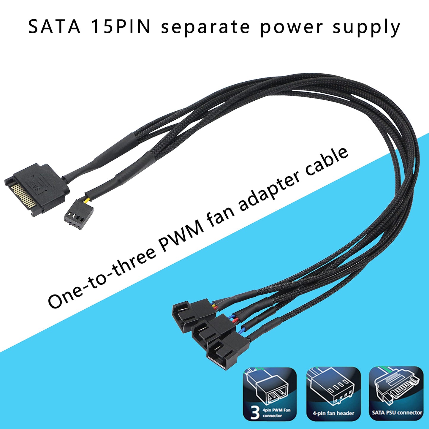 XMSJSIY SATA to 3 Pin 4 Pin PWM Fan Adapter Splitter Hub for 12V Desktop Computer Cooler Case Fans, 2 Pieces Packing