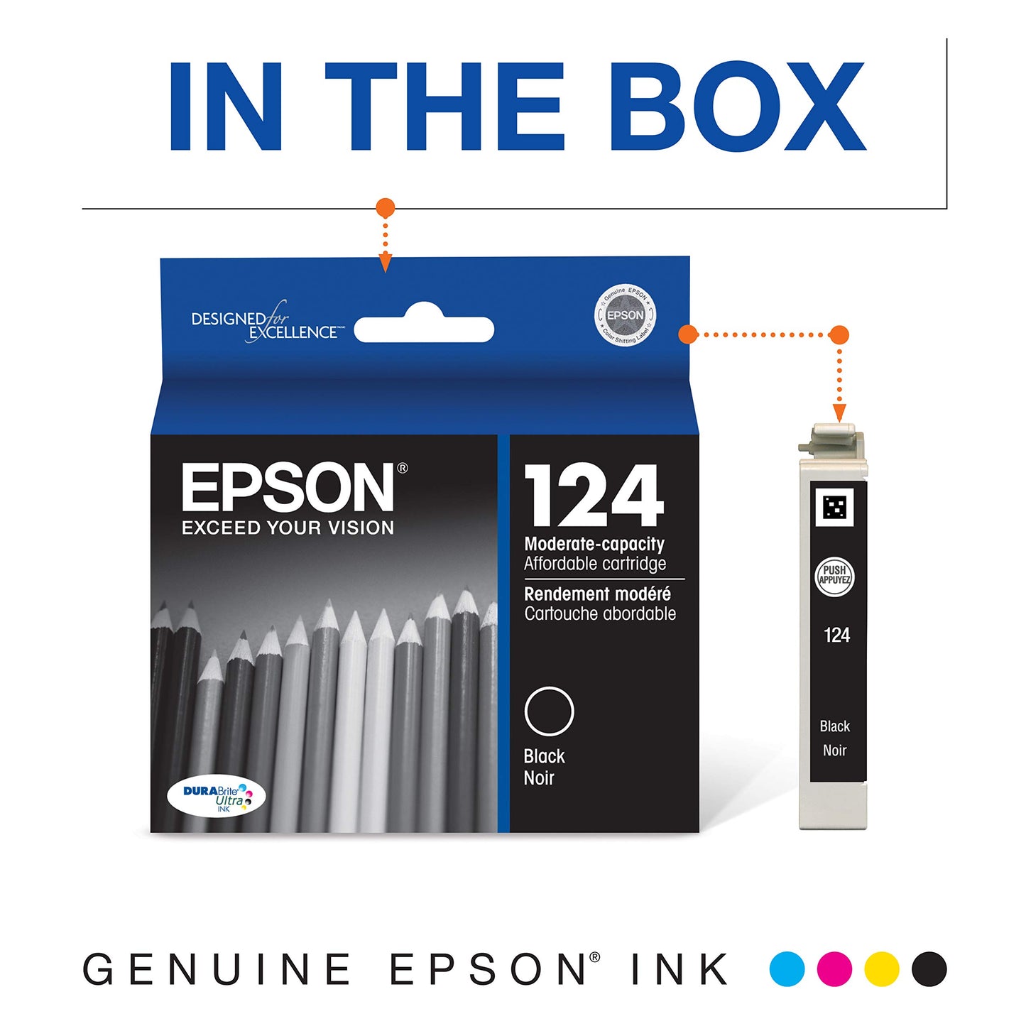 Epson 124 DURABrite Ultra Ink Standard Capacity Black Cartridge (T124120-S) Works with Stylus NX-125, 127, 130, 230, 330, 420, 430, Workforce WF-320