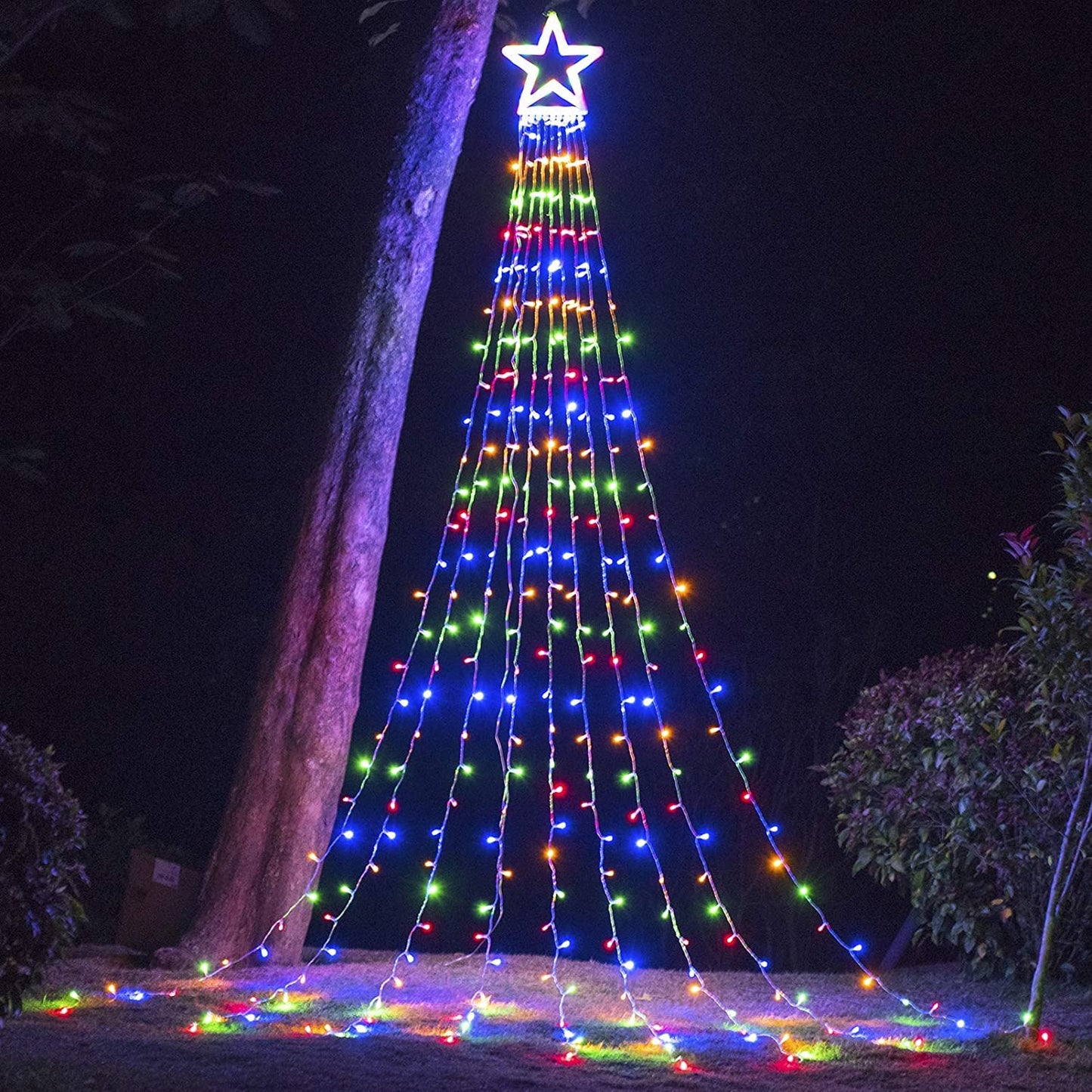 Christmas Decoration Lights, Outdoor Christmas String Lights 320 LED 11.5 Ft Waterfall Tree Light with Big Star Topper 8 Light Modes for Xmas New Year