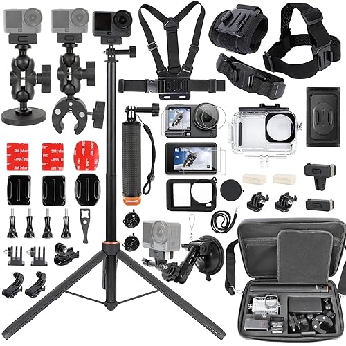 PellKing Accessories Kit for DJI Osmo Action 6,Carrying Case with Belt 135cm Selfie Stick Tripod Waterproof Housing Suction Cup Magnetic Handlebar