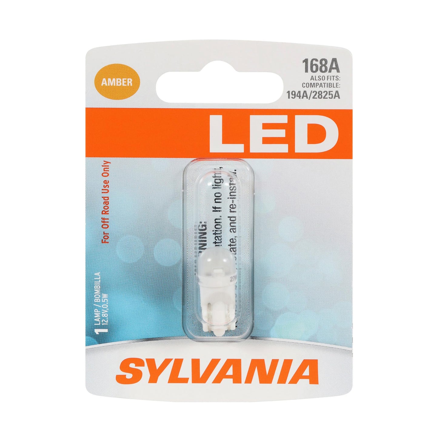 SYLVANIA 168 T10 W5W LED Amber Mini Bulb, Interior Light, 1 Bulb