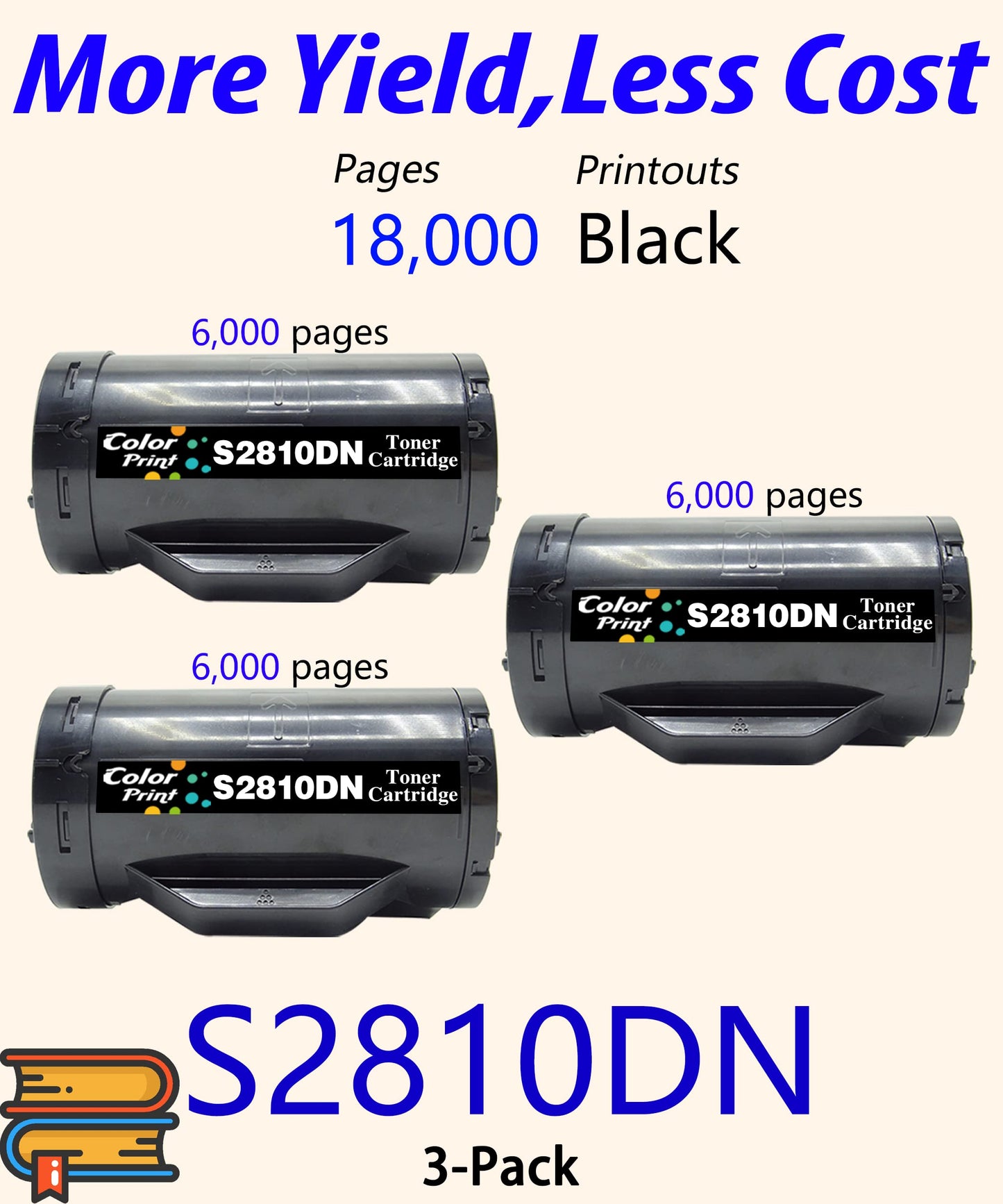 (3-Pack, Black) ColorPrint Compatible S2810DN Toner Cartridge Replacement for Dell S2810X 2810X H815dw 2810DN S2815dn 593-BBMF 47GMH Laser Printer