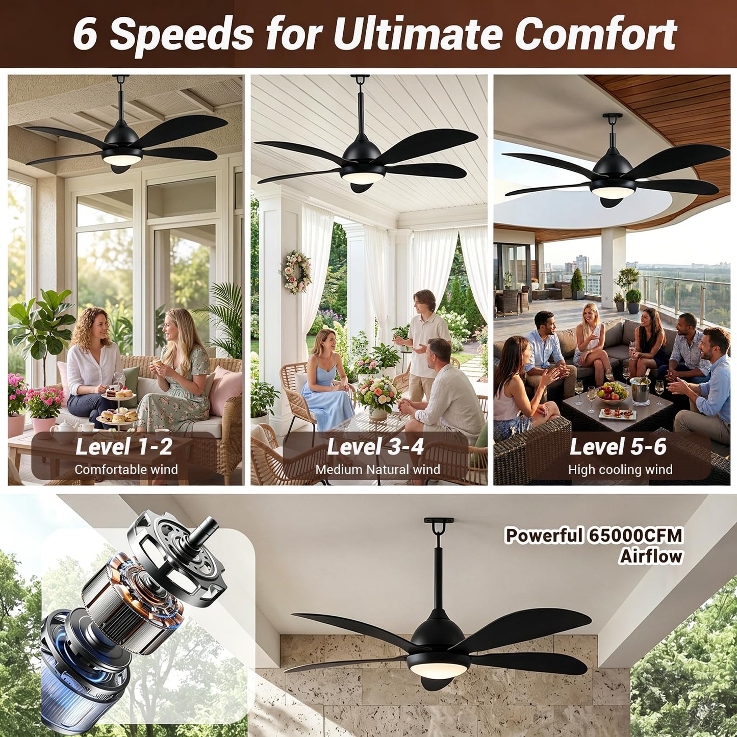 TCL 46 Inch Plug in Outdoor Ceiling Fan with Light and Remote, Black