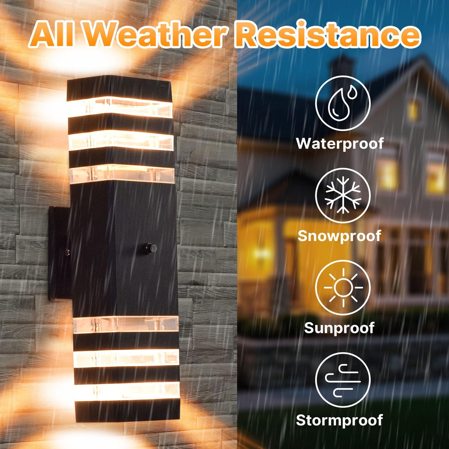 futxnziey 1 Pack Dusk to Dawn Outdoor Wall Lights, Modern Black Exterior Wall Sconce, Waterproof Aluminum Up and Down Outdoor Porch Lights, Square