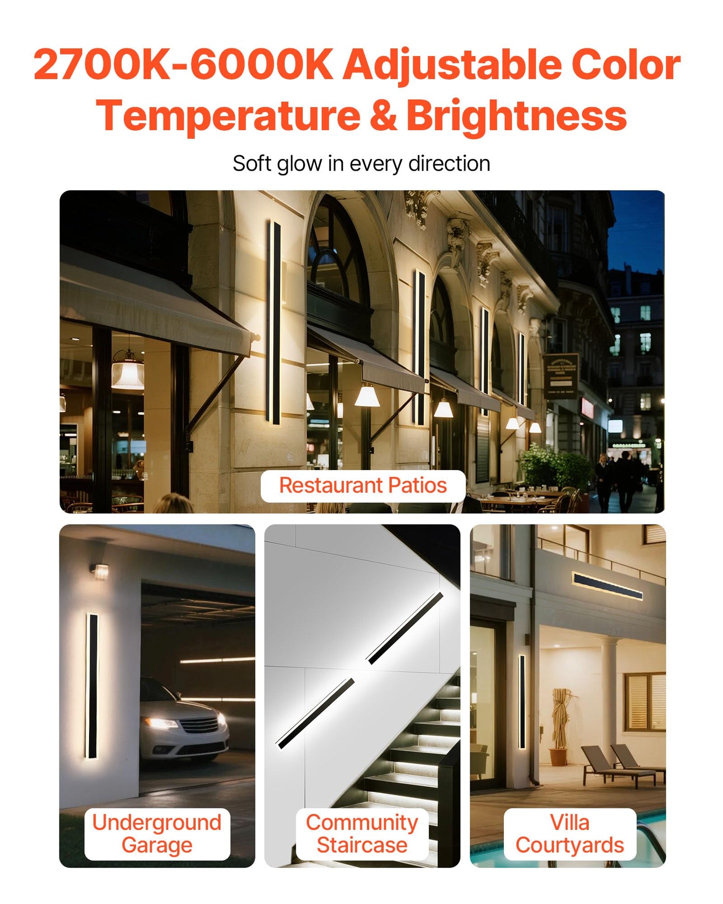 VEVOR Outdoor Wall Lights, 2 Pack, 39.4 Inch Long Strip Modern Exterior Wall Sconce Light Fixtures, 2700K-6000K, IP65 Waterproof Anti-Rust, Dimmable