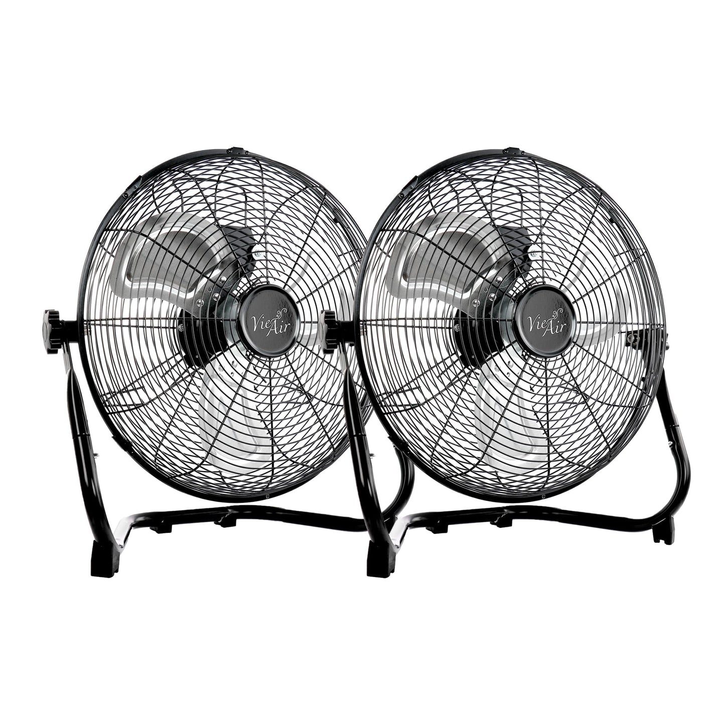 Vie Air 20 Inch Twin Pack Industrial Tilting High Velocity 3 Speed Metal Floor Fan, Black