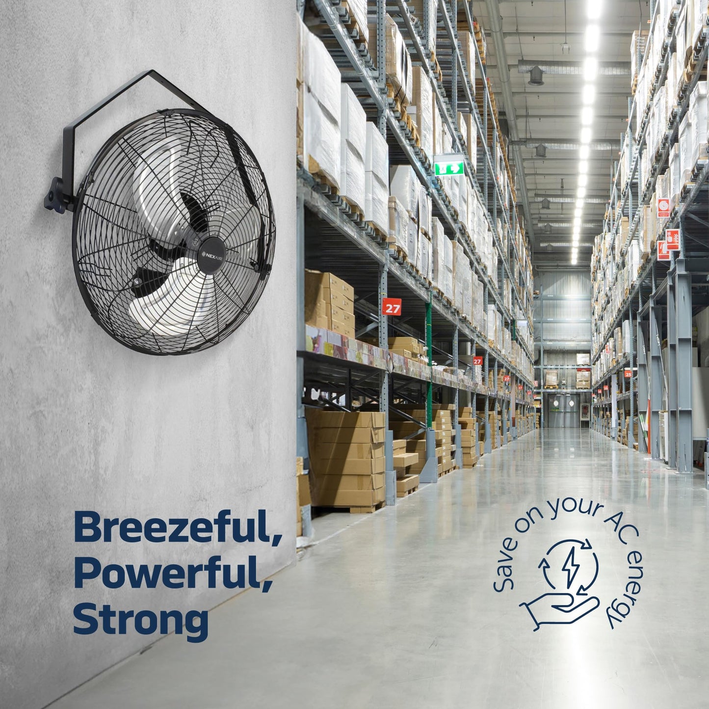 NEXAIR 18 Inch High-Velocity Industrial Wall Fan, 4600CFM Heavy Duty High Output Powerful 3 Speed Wall Fan with 360° Adjustment, for Commercial use