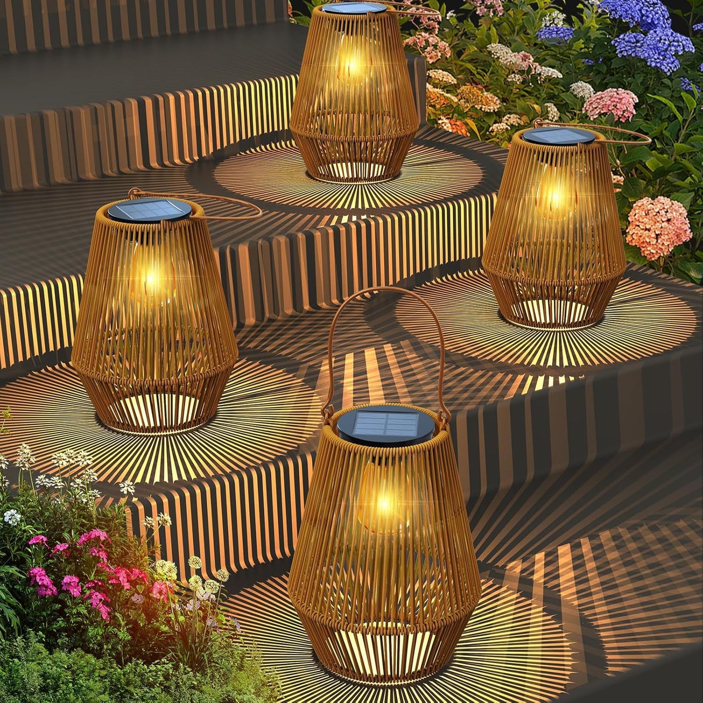 Solar Lanterns Outdoor Waterproof, KagoLing Solar Lanterns Outdoor Gifts for Women Mom Grandma Hanging Solar Lights Outdoor Handwoven Rattan Garden
