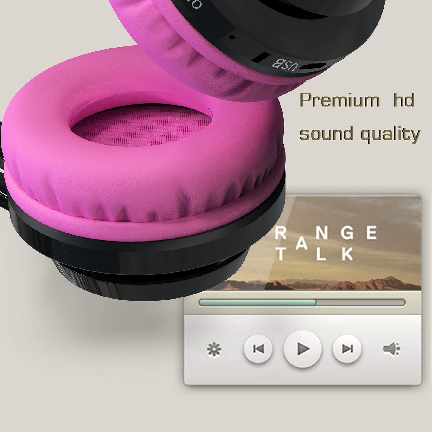 Riwbox Bluetooth Headphones for Kids, AB005 Wireless Kids Headphones V5.3 with Microphone Foldable Headset with LED Light and TF Card FM Radio
