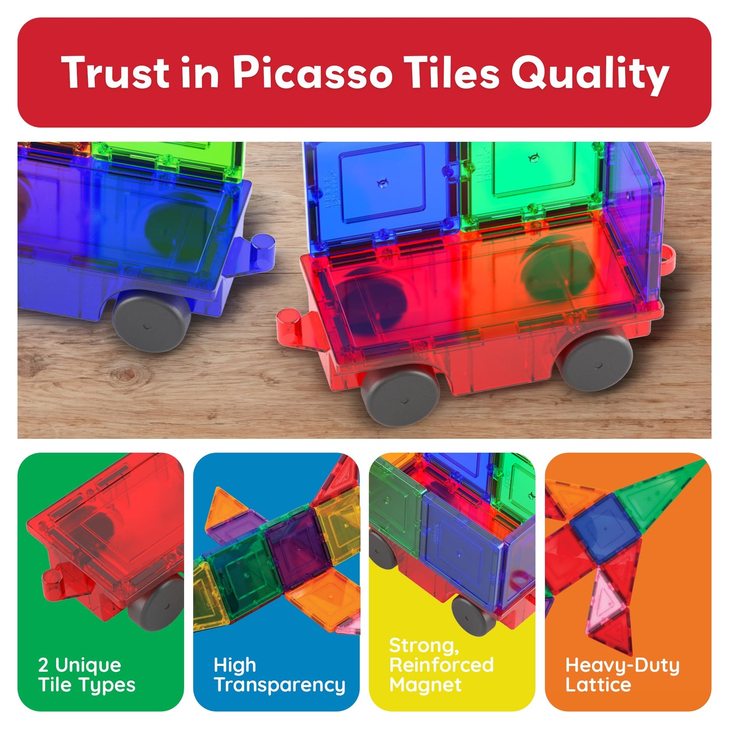 PicassoTiles 2pc Car Truck Set – Magnetic Vehicles with Reinforced Hitch & Long Bed, STEM Building Toy for Kids Ages 3+