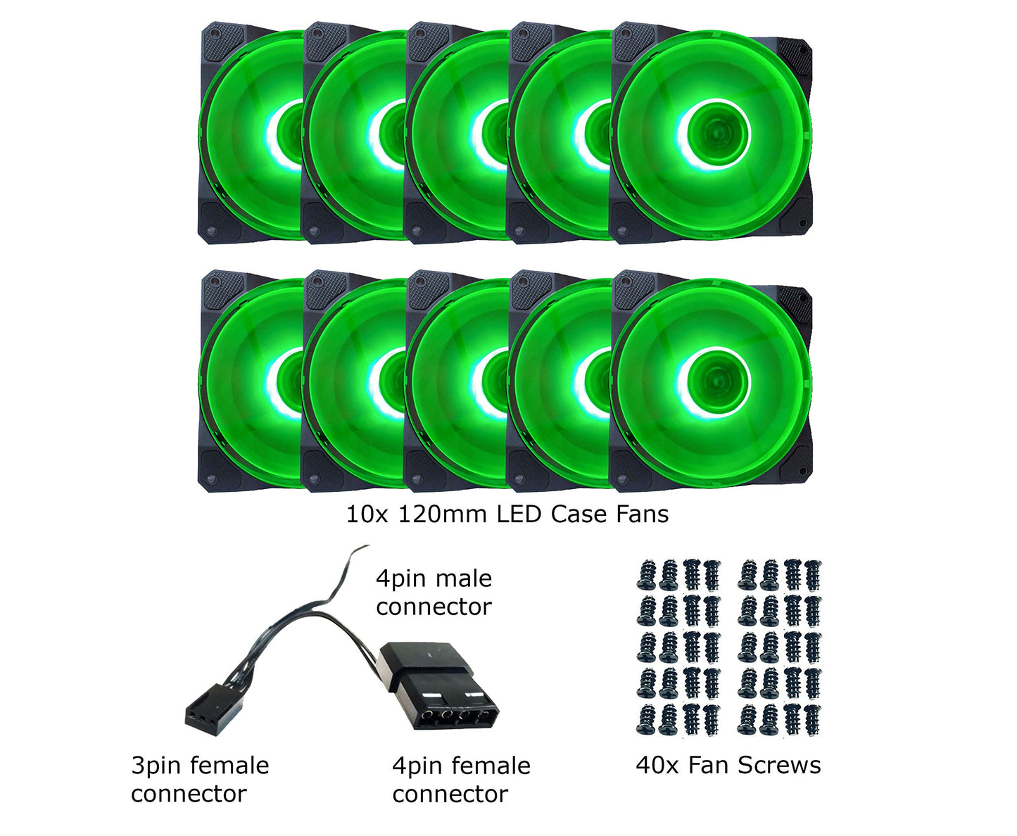 APEVIA CO1012L-GN Cosmos 120mm Green LED Ultra Silent Case Fan w/ 16 LEDs & Anti-Vibration Rubber Pads (10 Pk)