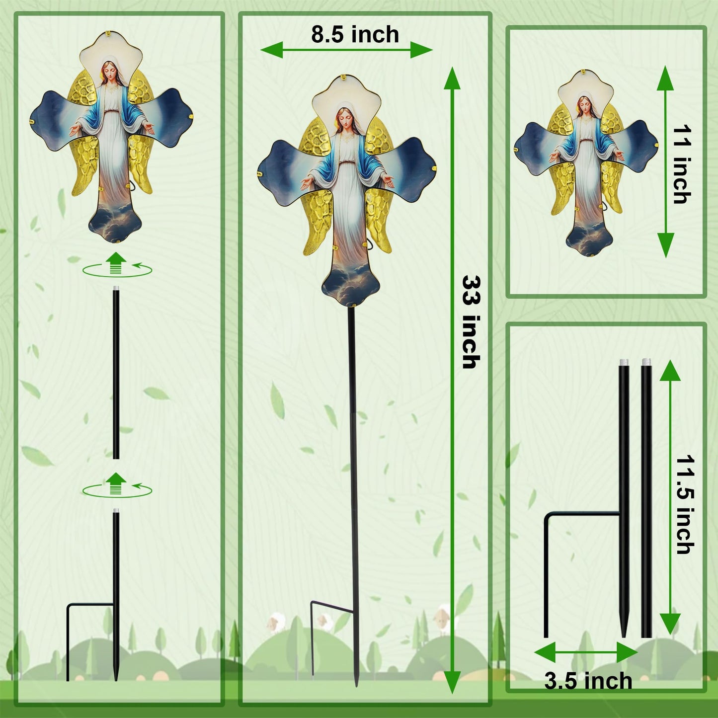 Solar Virgin Mary Cross Garden Lamp for Grave - Angel Wing Memorial Decoration, Waterproof Solar Stake Lamp for Easter, Courtyard, Yard - Sympathetic